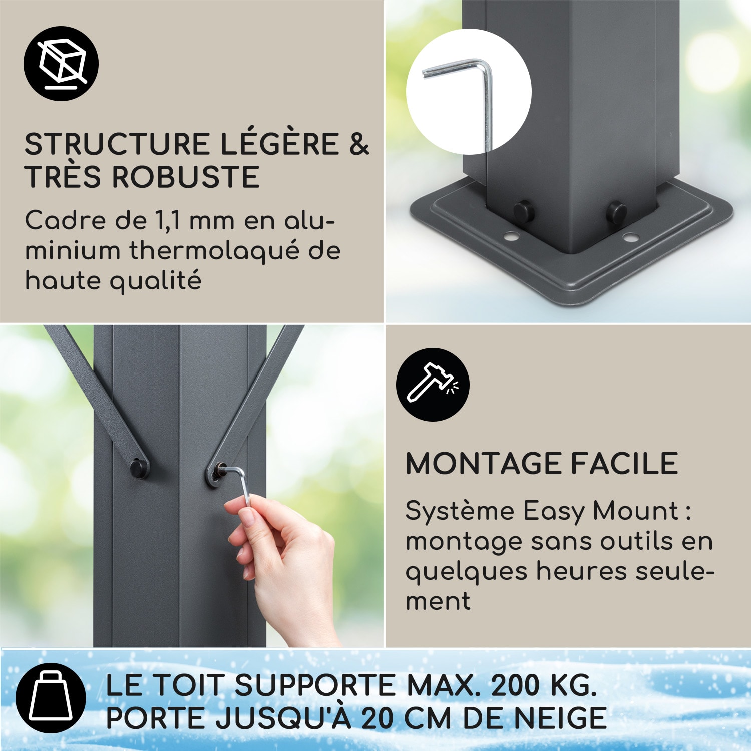 Pantheon Cortina Solid Sky Pergola auvent 3x3m polycarbonate gris 