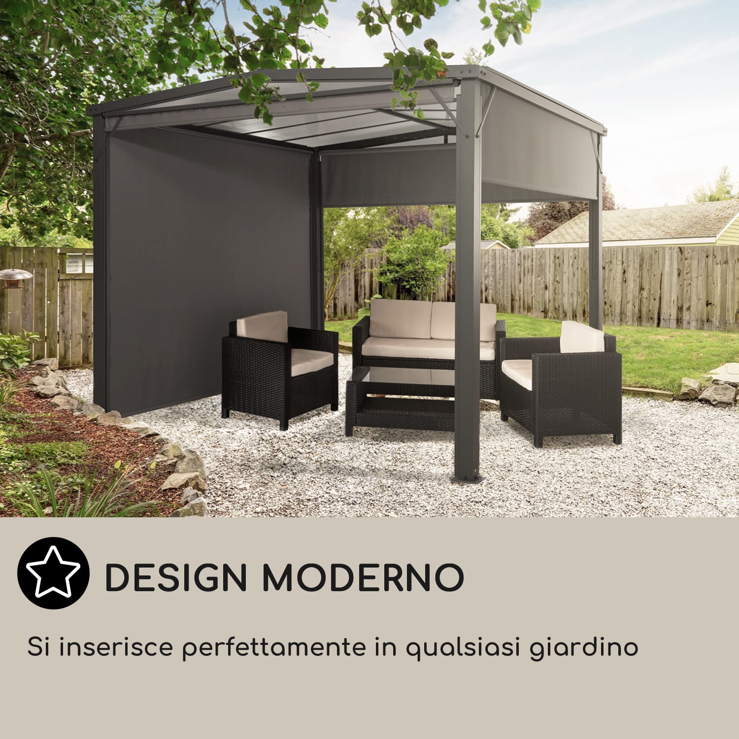 Pantheon Cortina Solid Sky pergola pensilina 3x3m policarbonato grigio 