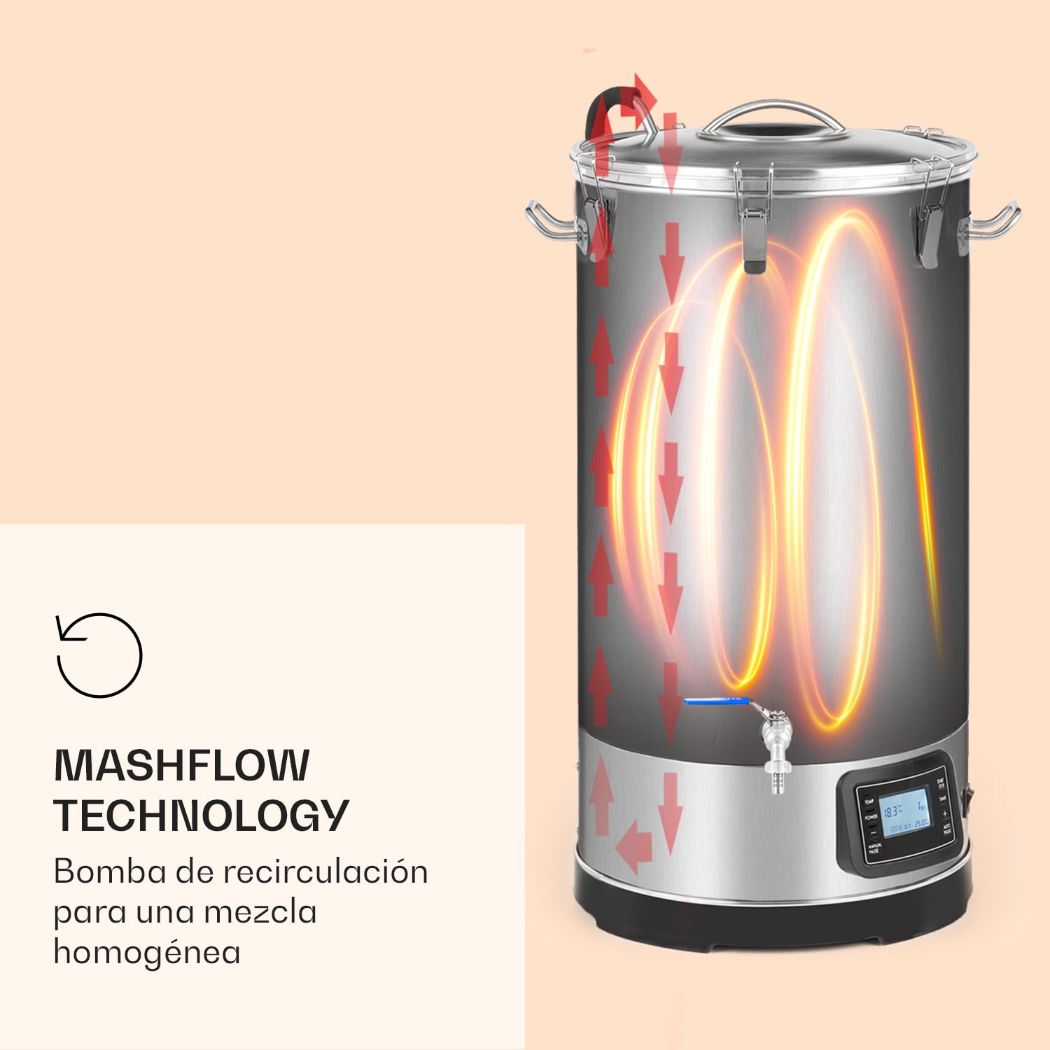 Caldera de maceración Mundschenk 3XL sistema de elaboración de cerveza, 3.000 W, 9 programas, 65 l 3XL | Plata Metálica