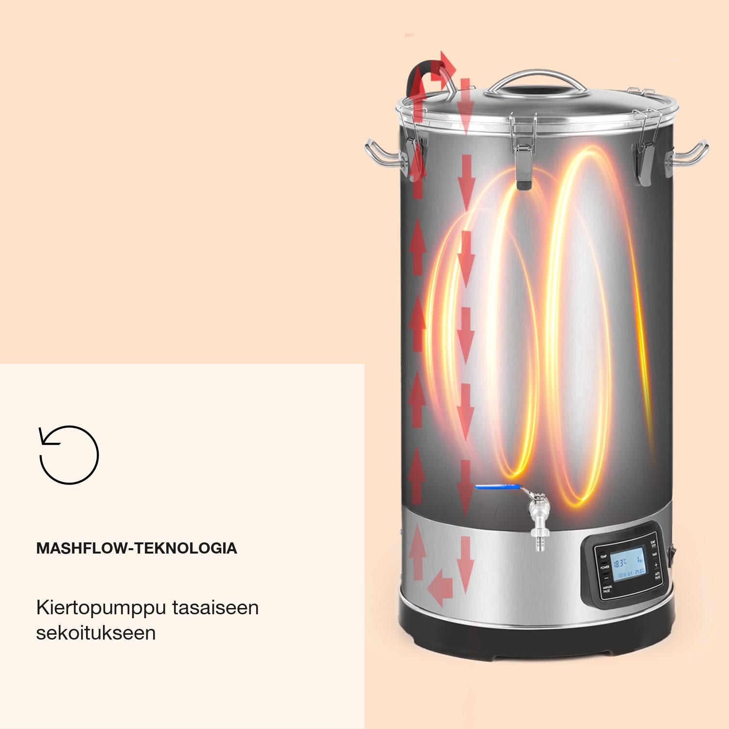 Mundschenk 3XL mäskäyskattila oluenvalmistusjärjestelmä 3000 W 9 ohjelmaa 65 l 3XL | Hopea Metallinen