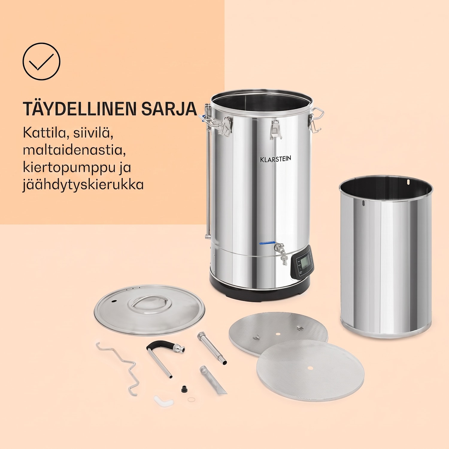 Mundschenk 3XL mäskäyskattila oluenvalmistusjärjestelmä 3000 W 9 ohjelmaa 65 l 3XL | Hopea Metallinen