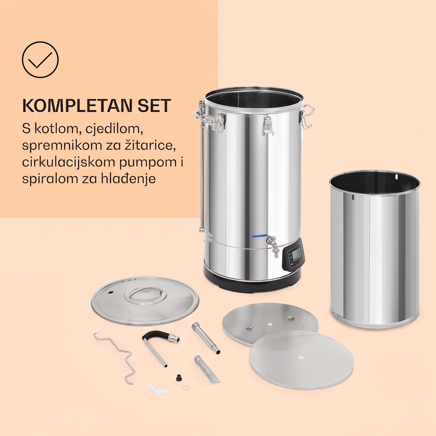 Mundschenk 3XL, kotao za slad, oprema za kuhanje piva, 3000 W, 9 programa, 65 l 3XL | Srebrna metalik