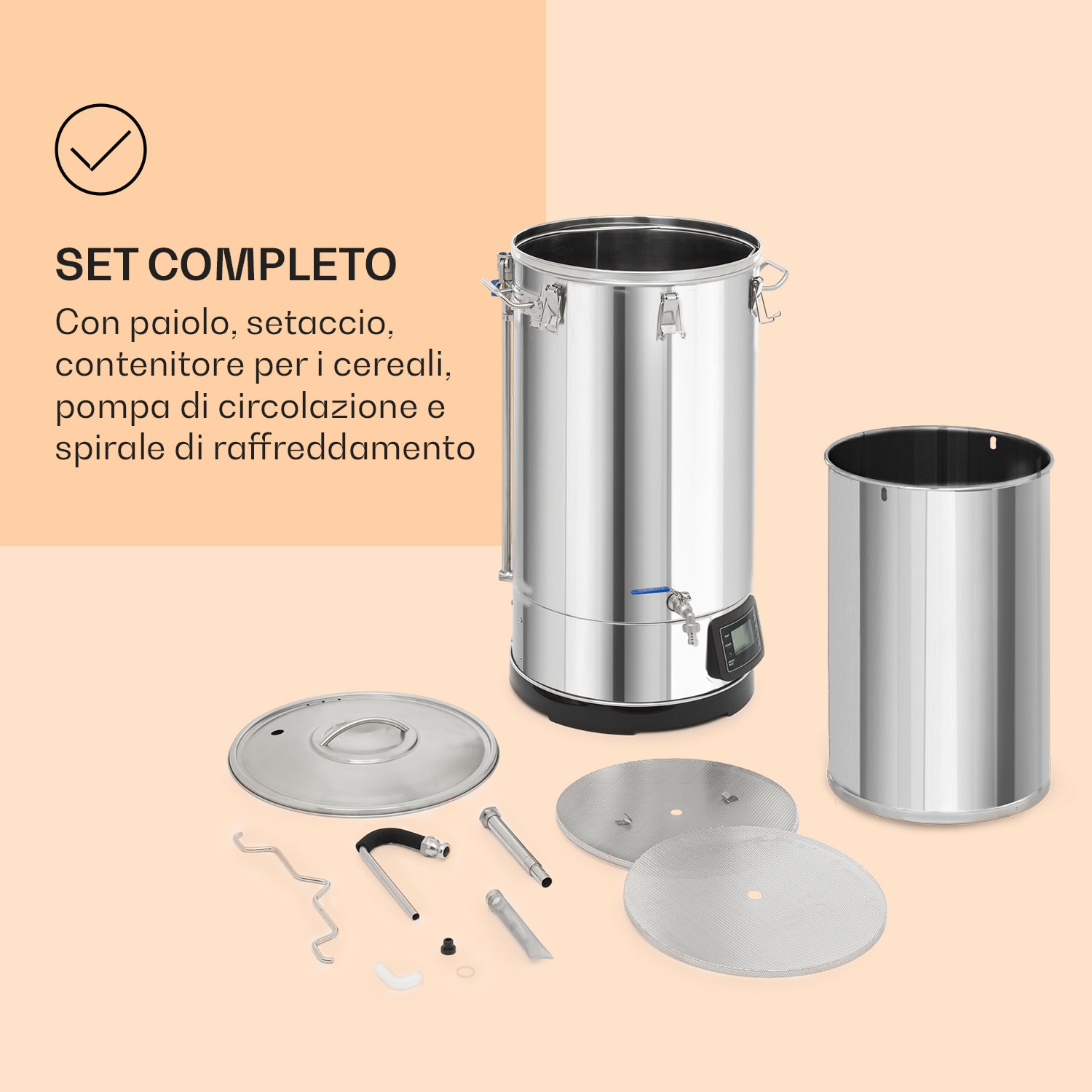 Mundschenk 3XL - Caldaia di ammostamento, impianto per la produzione di birra, 3.000 W, 9 programmi, 65 l 3XL | Argento metallizzato