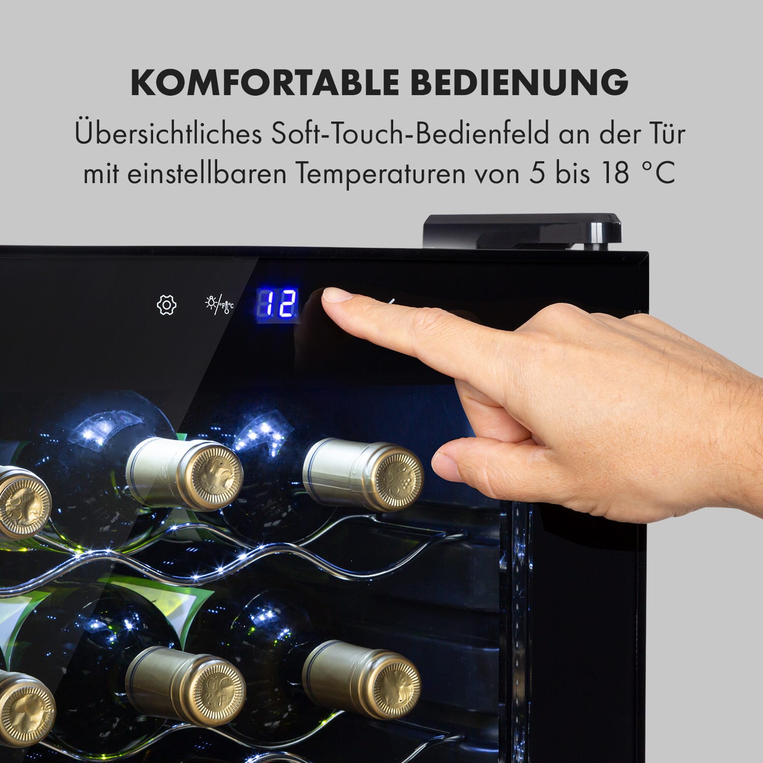 Shiraz 18 Uno Weinkühlschrank 50l 18Fl Touch-Bedienfeld 5-18°C 18 Flaschen | 1 Kühlzone | Schwarz