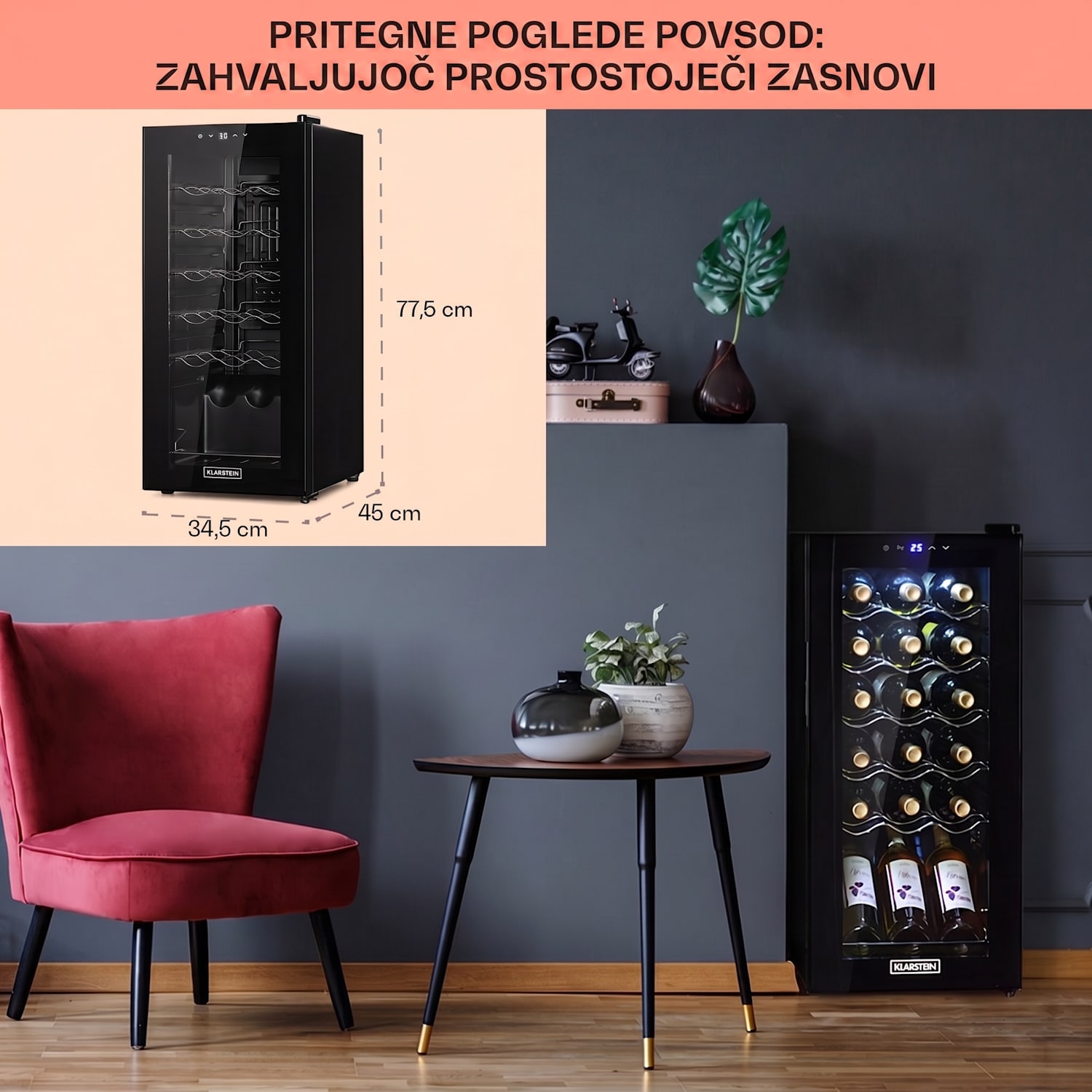 Shiraz 18 Uno, hladilnik za vino, 50 l, 18 steklenic, nadzorna plošča na dotik, 5-18 °C 18 steklenic | 1 | Črna