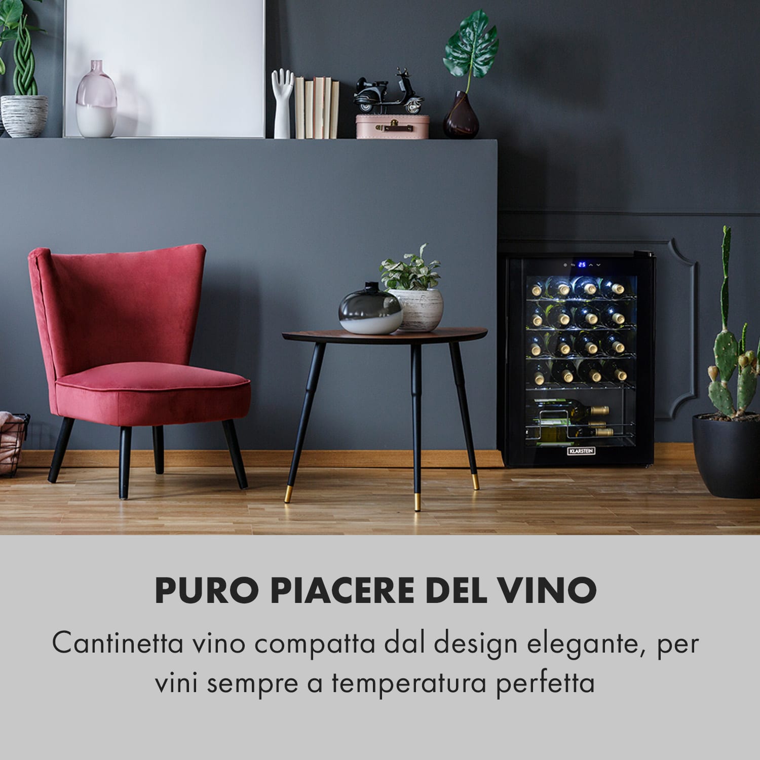 Klarstein Shiraz 20 Uno - Frigorifero per vini, 53 l, 20 bottiglie, pannello di controllo touch, 5-18°C 