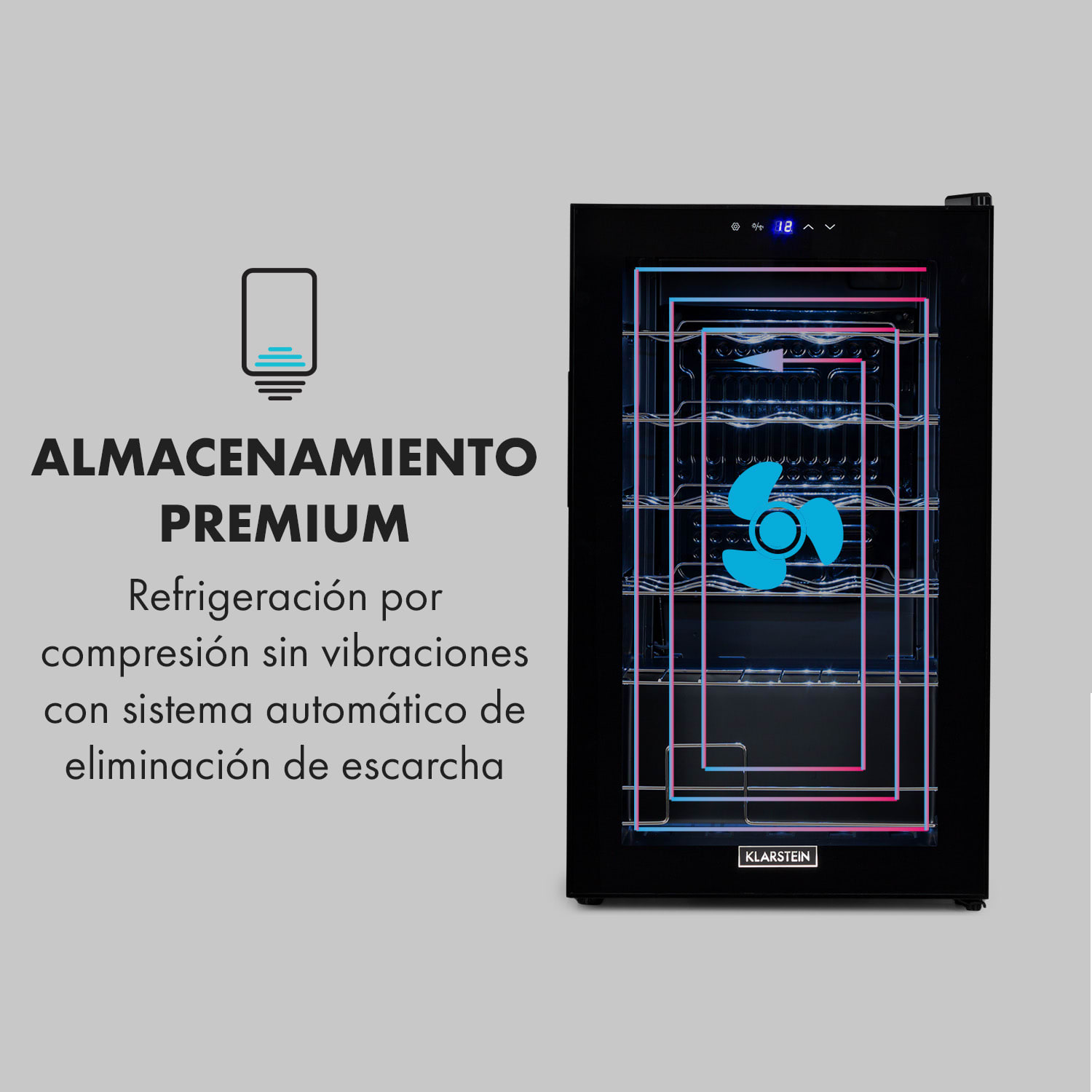 Shiraz 24 Uno Vinoteca 63L 24 botellas panel de control táctil de 5 a 18 °C 24 botellas | 1 zona de refrigeración | Negro