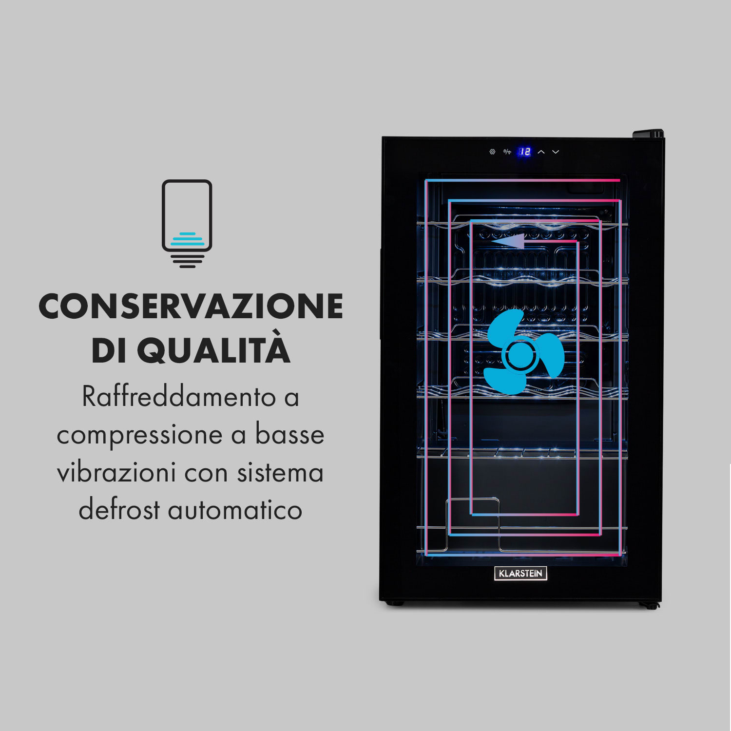 Shiraz 24 Uno - Frigorifero per vini, 63 l, 24 bottiglie, pannello di controllo touch, 5-18°C 24 bottiglie | 1 zona di raffreddamento | Nero