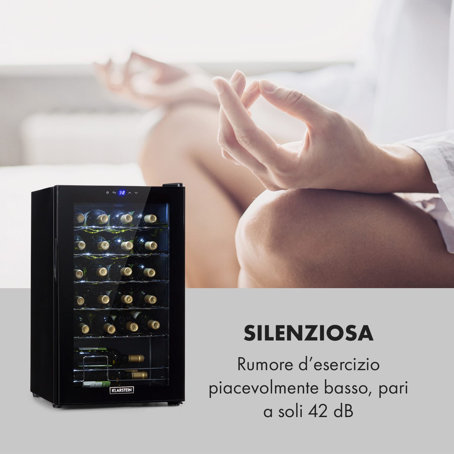 Shiraz 24 Uno - Frigorifero per vini, 63 l, 24 bottiglie, pannello di controllo touch, 5-18°C 24 bottiglie | 1 zona di raffreddamento | Nero