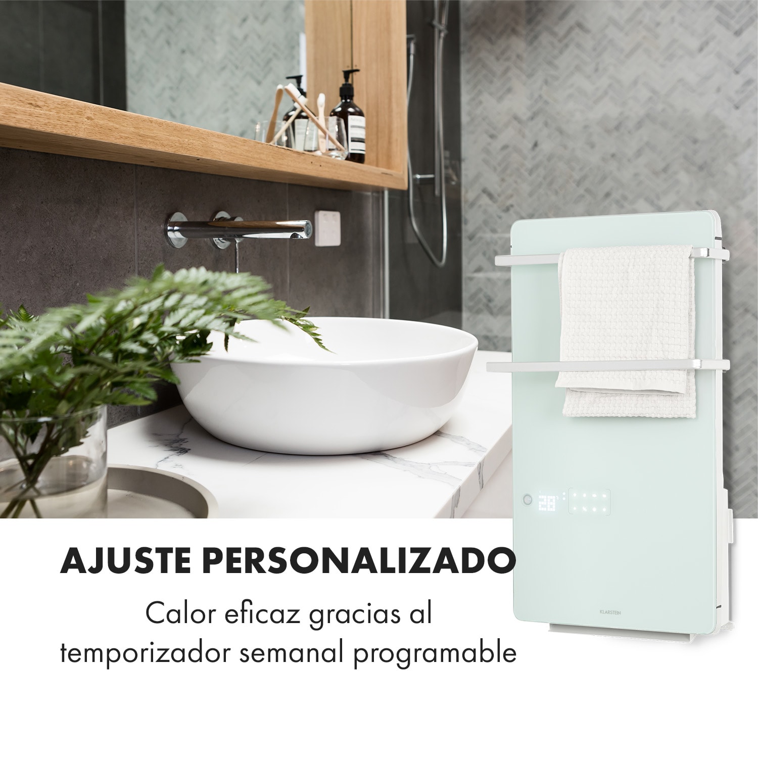 Calentador de baño Hot Spot Crystal Flow 45x82cm 36m² 2000W 5-40°C LED Blanco