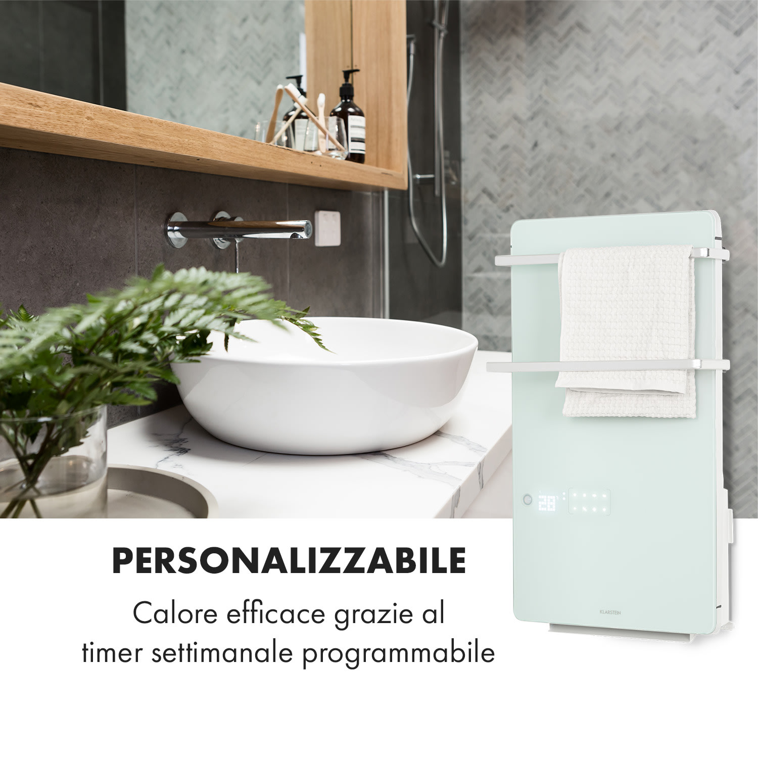 Hot Spot Crystal Flow - Stufa da bagno, 45 x 82 cm, 36 m², 2000 W, 5-40 °C, LED Bianco