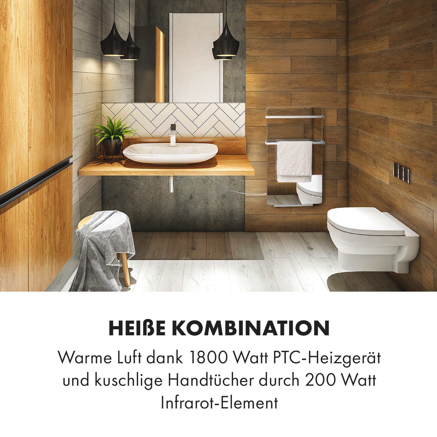 Hot Spot Crystal Flow Badheizer 45x82cm 36m² 2000W 5-40°C LED Spiegel