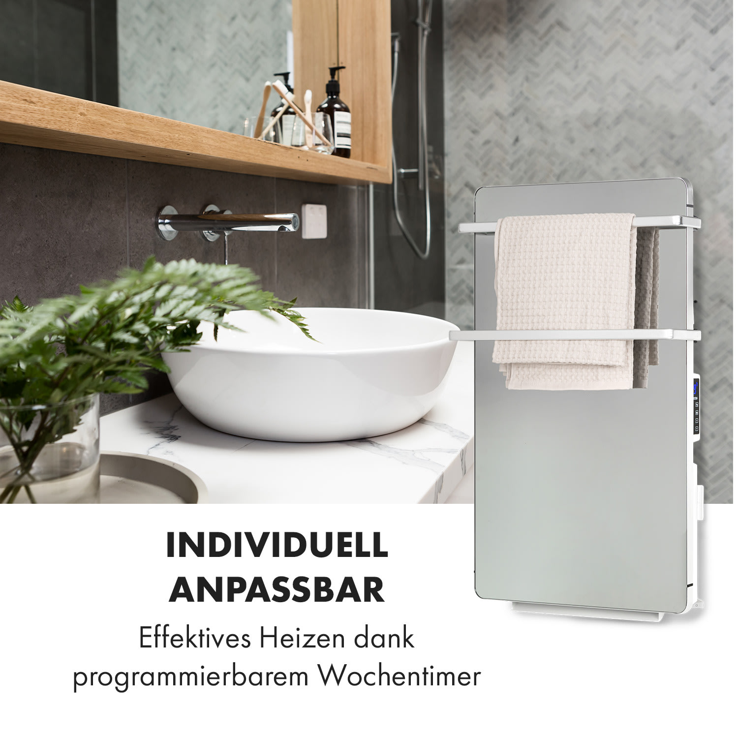 Hot Spot Crystal Flow Badheizer 45x82cm 36m² 2000W 5-40°C LED Spiegel