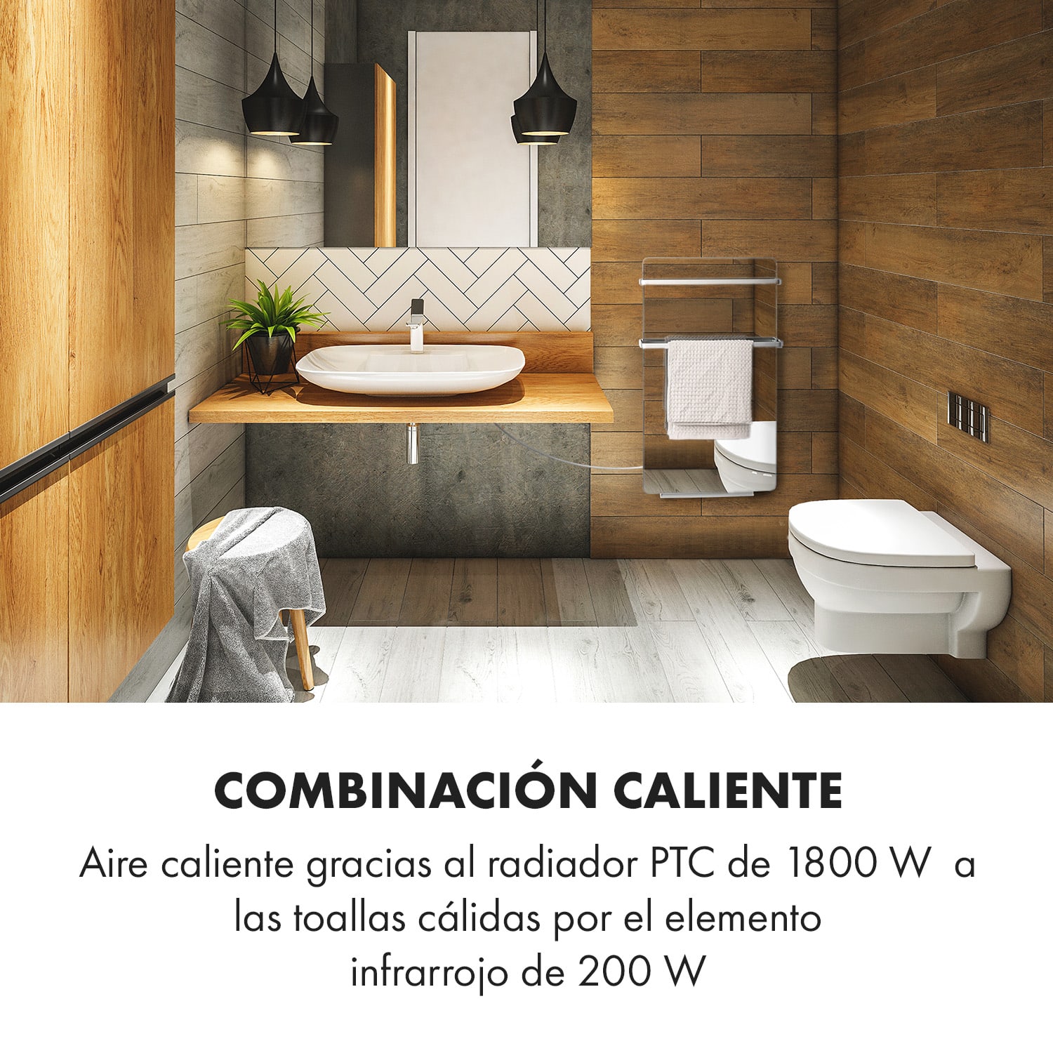 Calentador de baño Hot Spot Crystal Flow 45x82cm 36m² 2000W 5-40°C LED Espejo