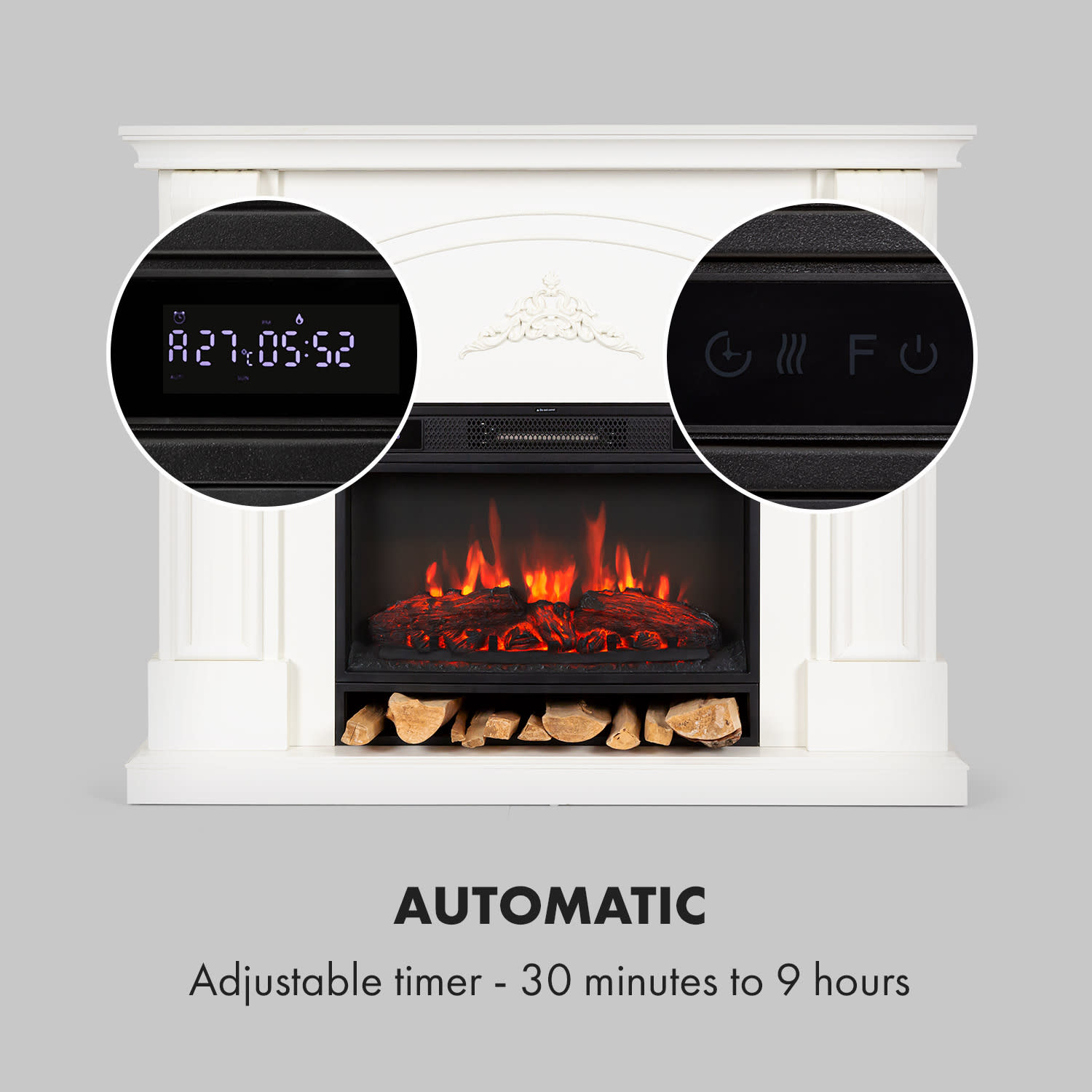 Vulsini Dawn Lareira elétrica 1900 W Tecnologia LED Comando de controlo remoto Estrutura no aspecto de cabana | Branco