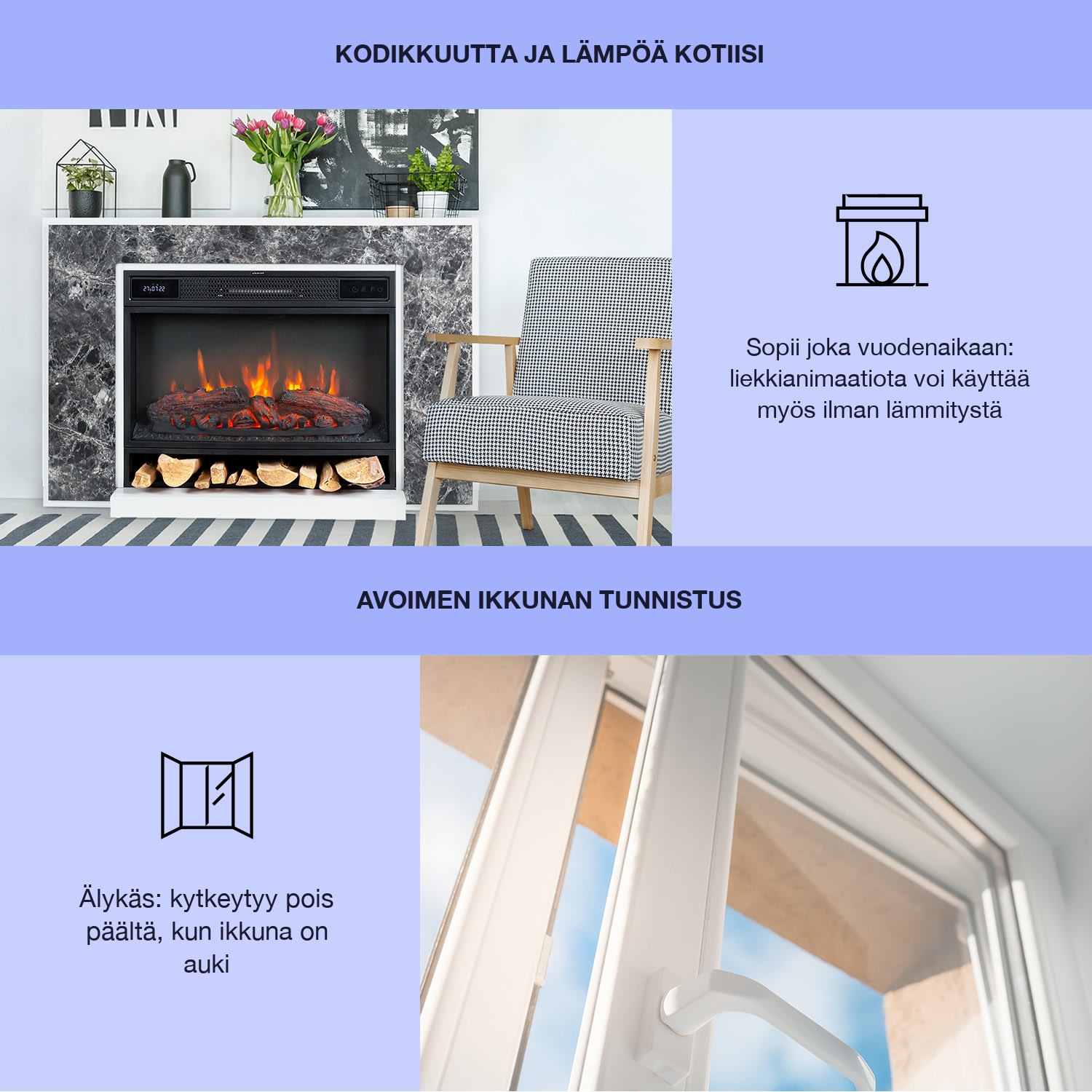 Vulsini Nightfall sähkötakka 1900 W LED-tekniikkaa kaukosäädin takan runko marmorijäljitelmää | Harmaa Breksiamarmori