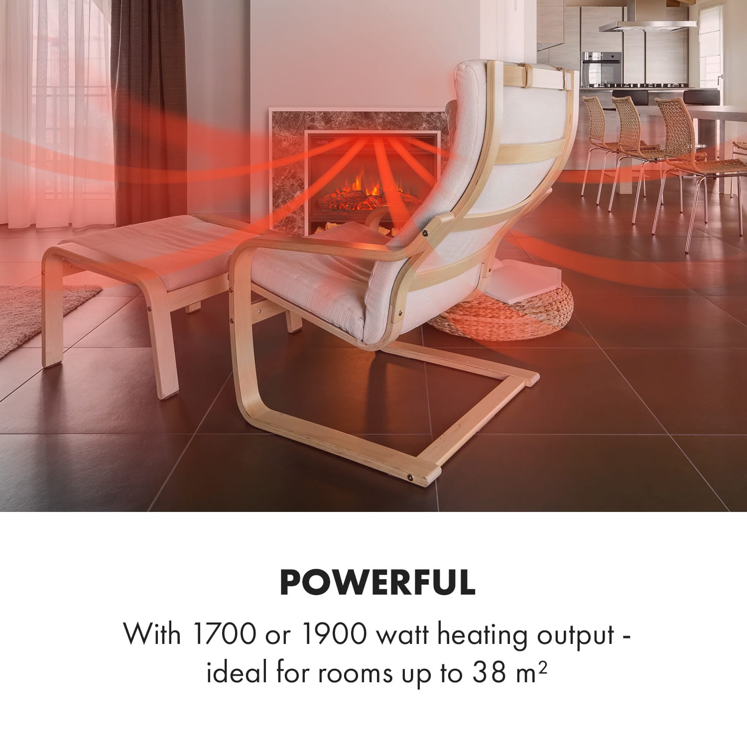 Vulsini Nightfall Lareira elétrica 1900 W Tecnologia LED Comando de controlo remoto Estrutura em aspecto de mármore | Mármore Breccia Cinzenta