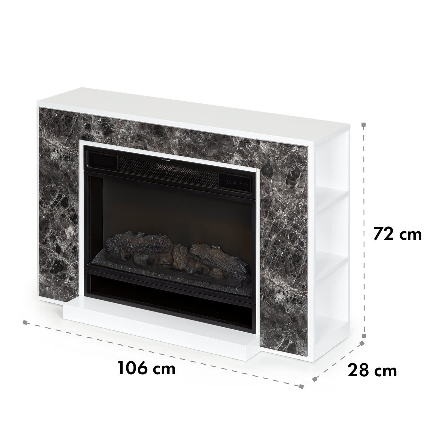 Vulsini Nightfall Lareira elétrica 1900 W Tecnologia LED Comando de controlo remoto Estrutura em aspecto de mármore | Mármore Breccia Cinzenta