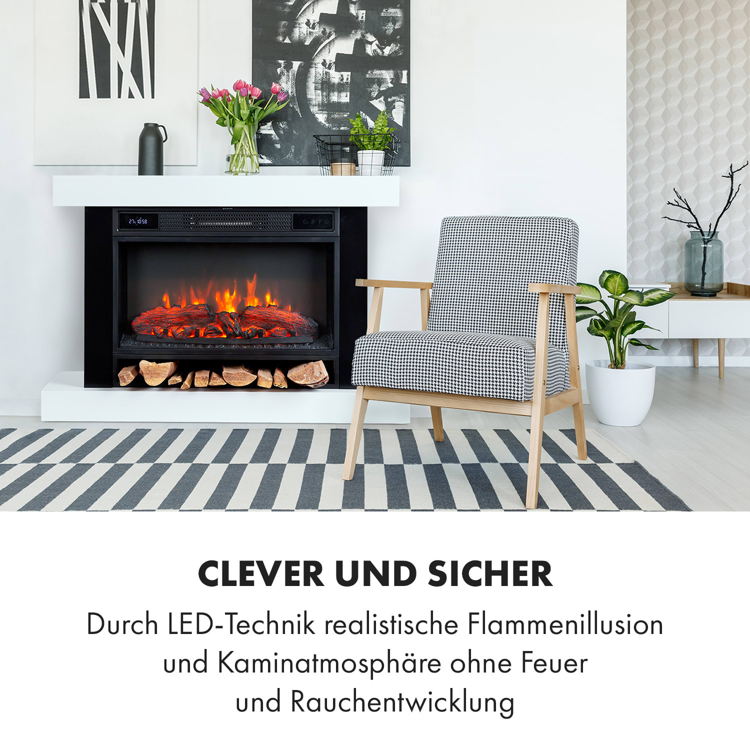 Vulsini Hideaway Cheminée électrique 1900 W Technologie LED Télécommande Corps de cheminée au look studio | Blanc