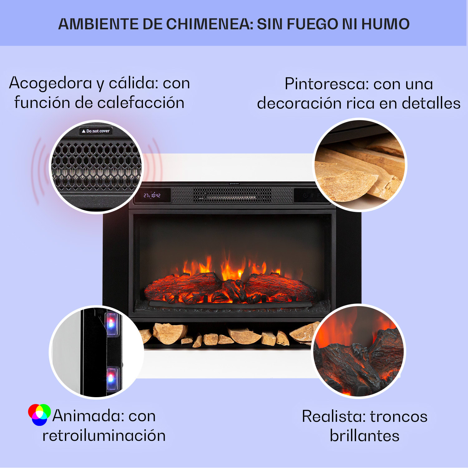 Vulsini Hideaway Chimenea eléctrica 1900 W Tecnología led Mando a distancia 