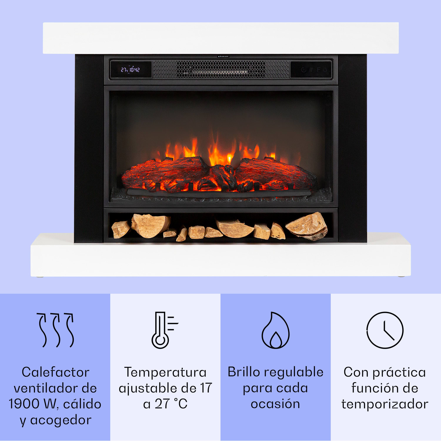 Vulsini Hideaway Chimenea eléctrica 1900 W Tecnología led Mando a distancia 