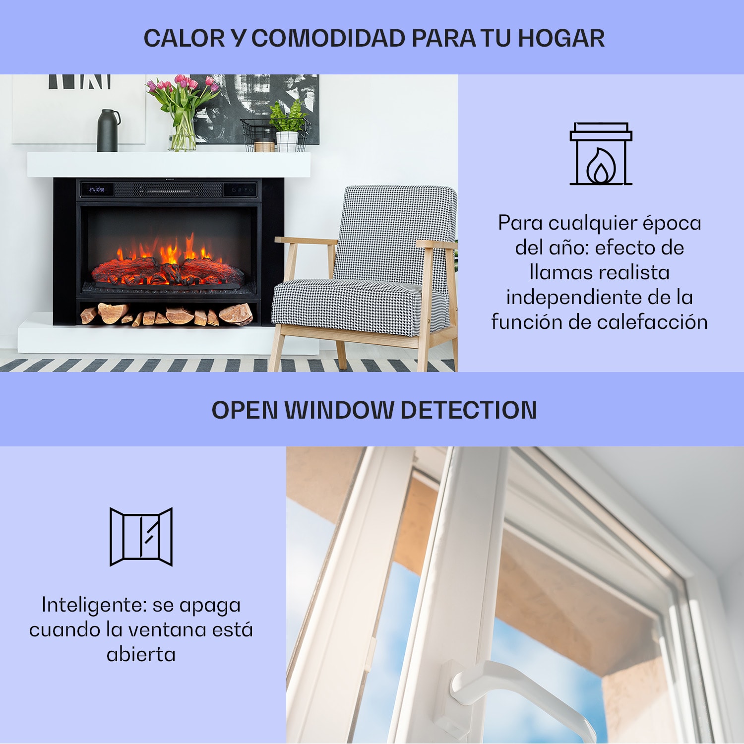 Vulsini Hideaway Chimenea eléctrica 1900 W Tecnología led Mando a distancia 