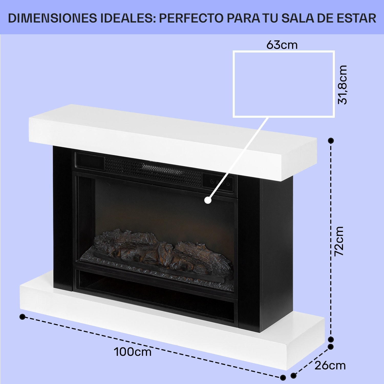 Vulsini Hideaway Chimenea eléctrica 1900 W Tecnología led Mando a distancia 