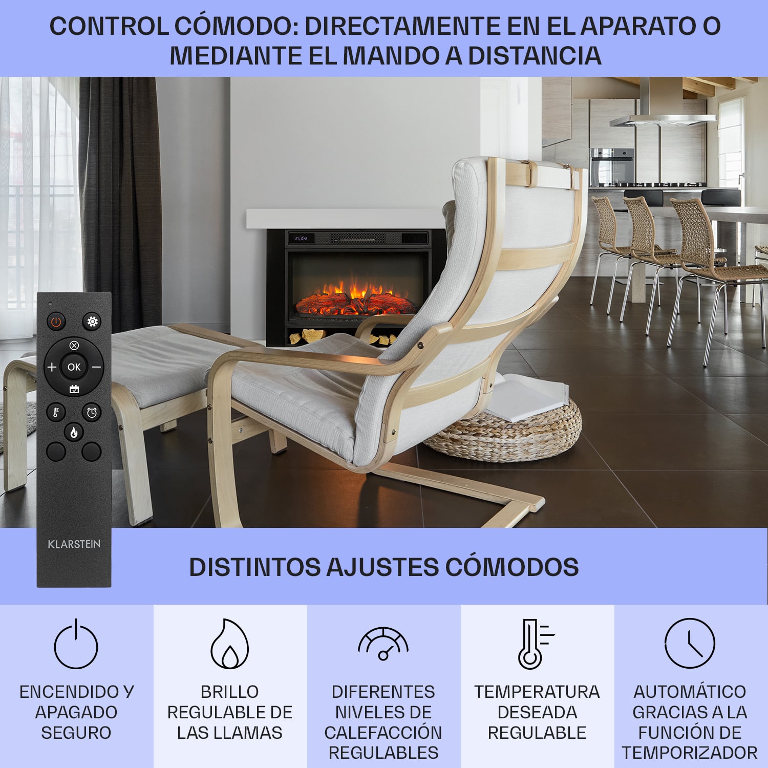 Vulsini Hideaway Chimenea eléctrica 1900 W Tecnología led Mando a distancia 