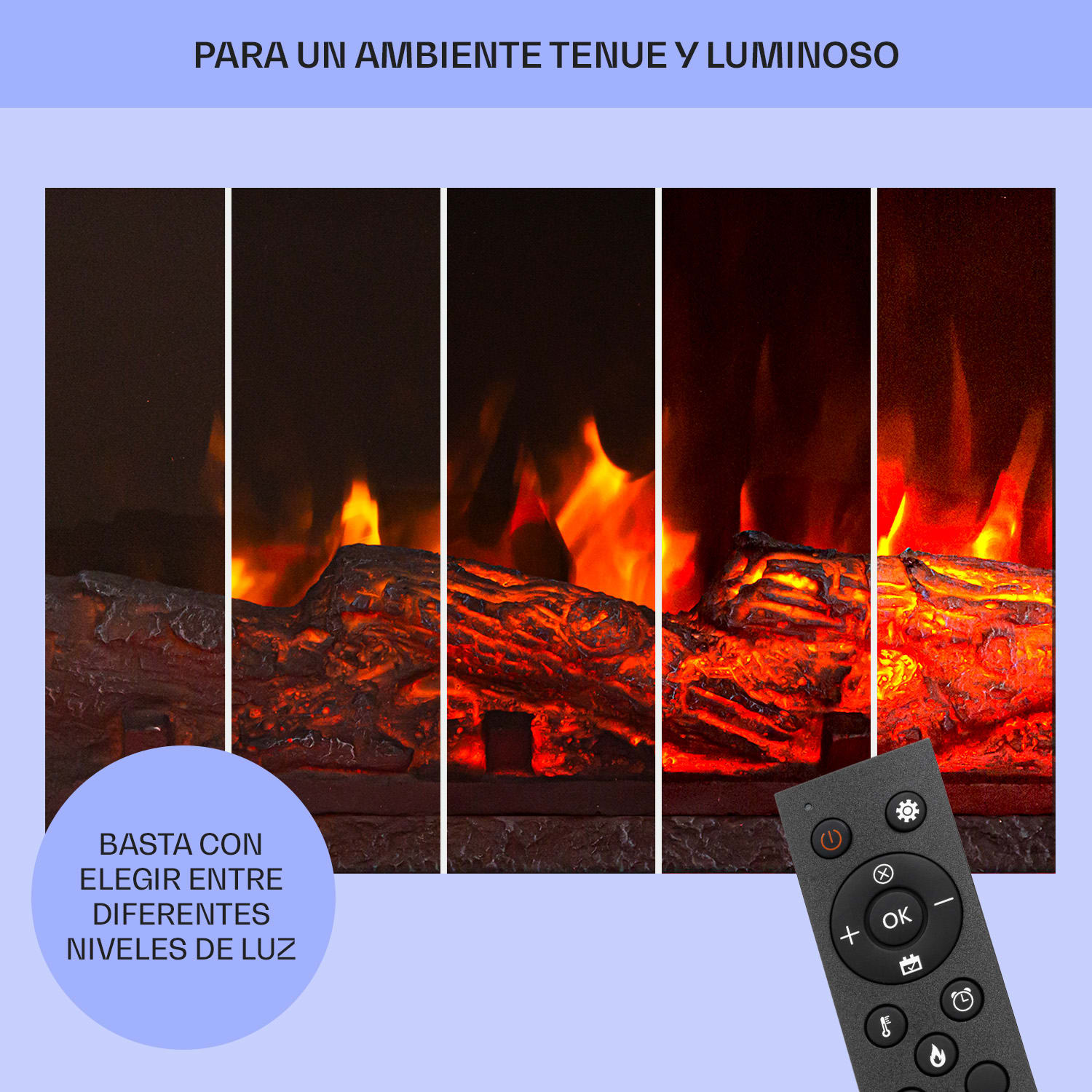 Vulsini Hideaway Chimenea eléctrica 1900 W Tecnología led Mando a distancia 