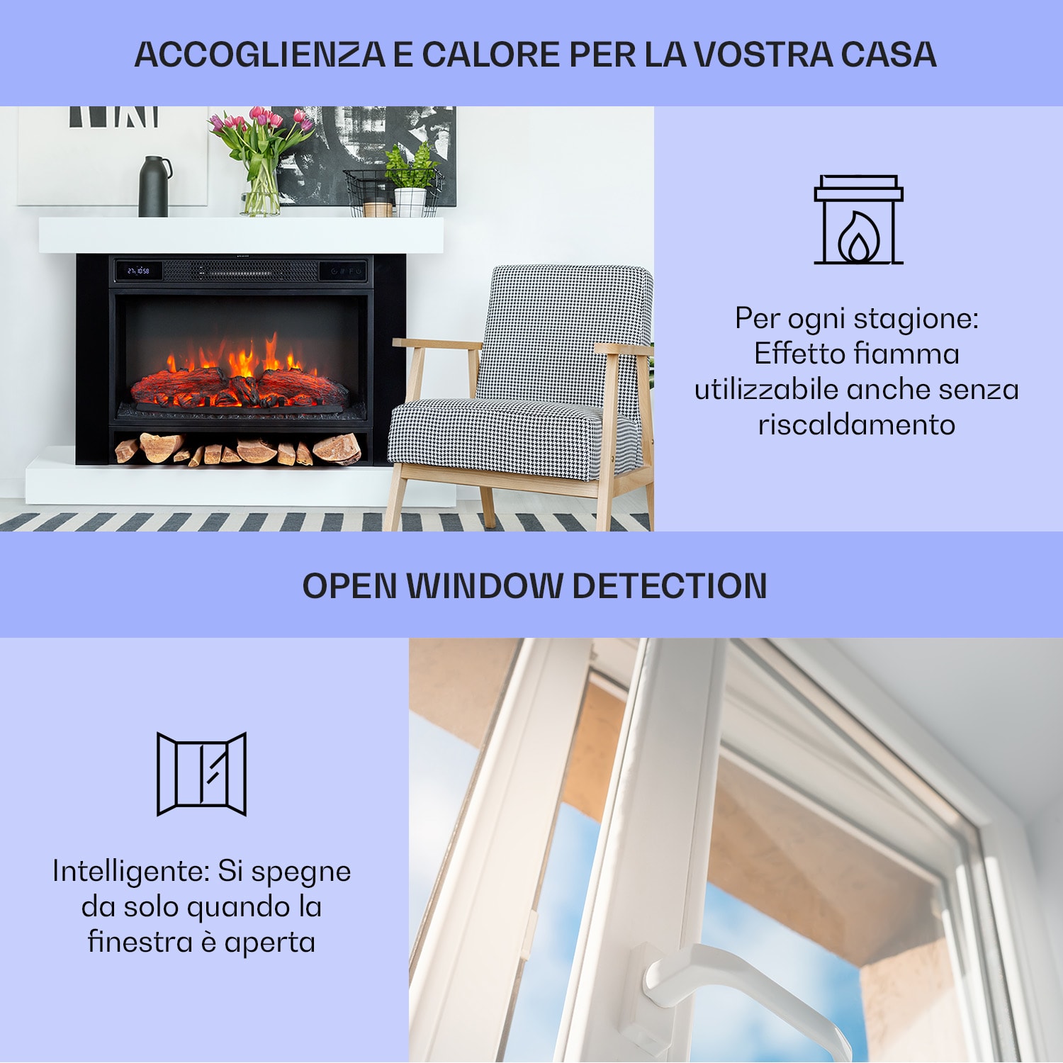 Caminetto elettrico Vulsini Hideaway, 1900 W, tecnologia LED, telecomando Chassis in Studio Look | Bianco