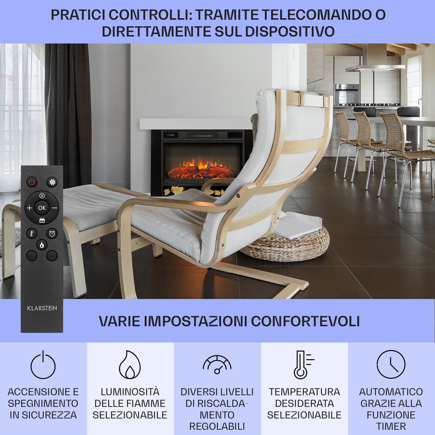 Caminetto elettrico Vulsini Hideaway, 1900 W, tecnologia LED, telecomando Chassis in Studio Look | Bianco
