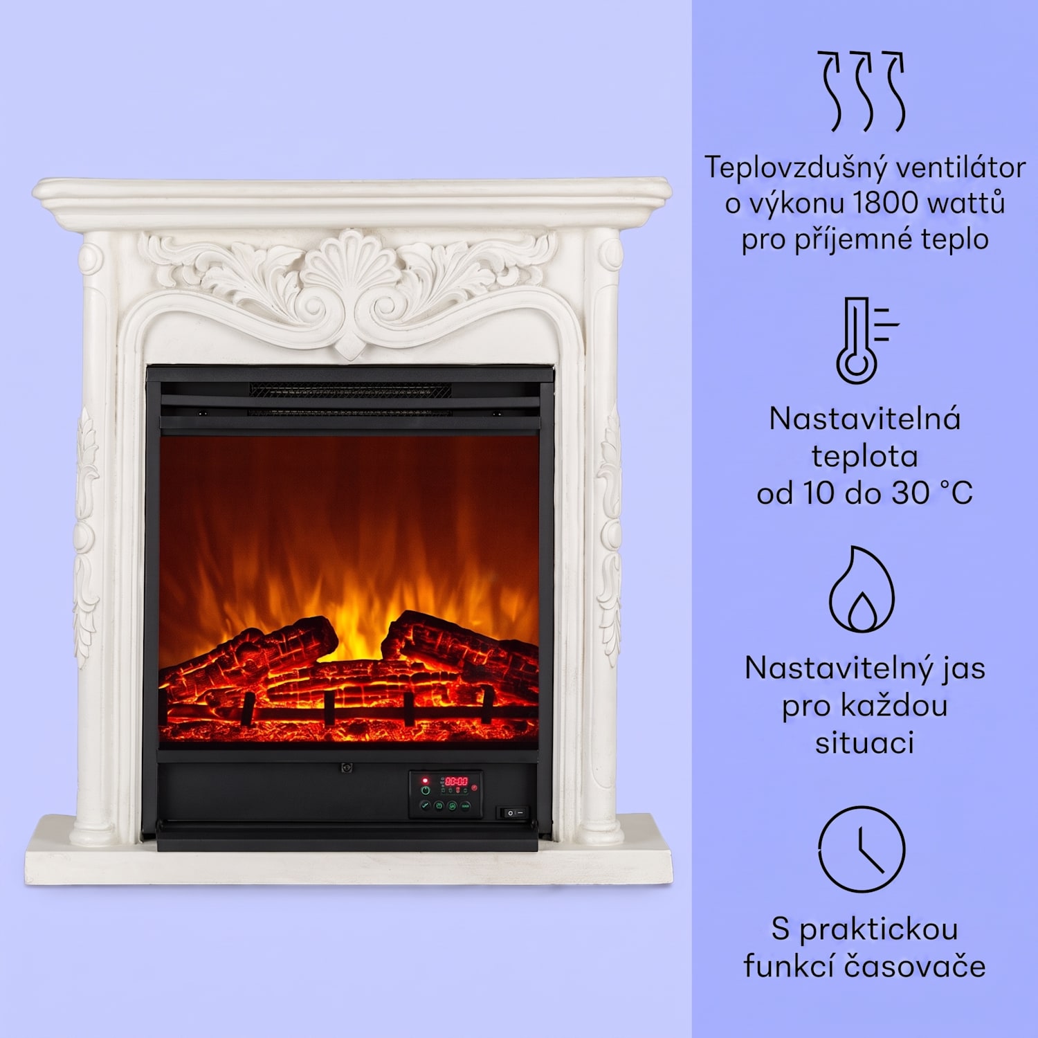 Etna Pozzolana, elektrický krb, 1800 W, týdenní časovač, dálkové ovládání, bílý Bílá | Bílá
