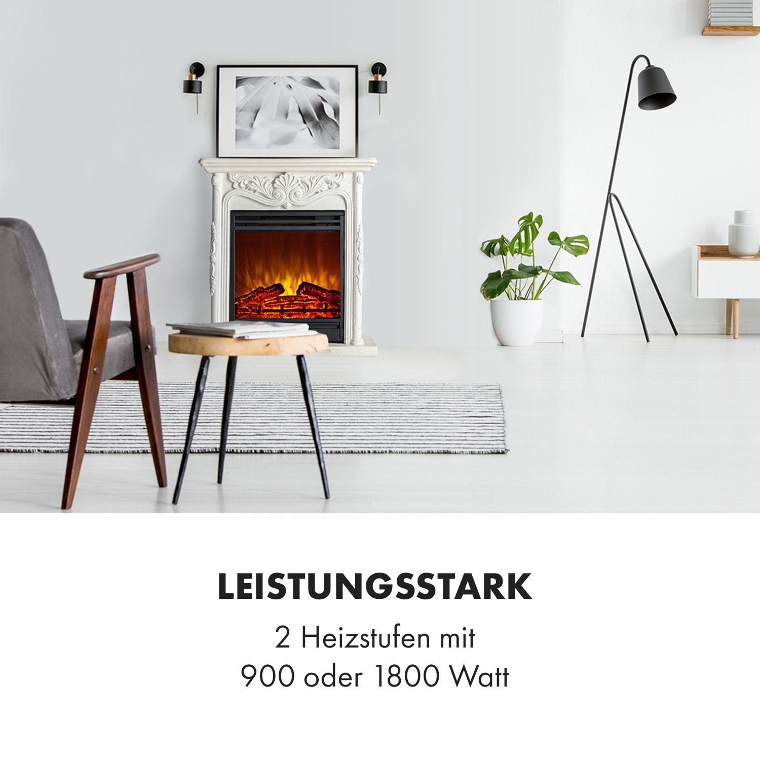 Etna Pozzolana - Camino Elettrico, 1800 W, timer settimanale, telecomando Bianco | Bianco