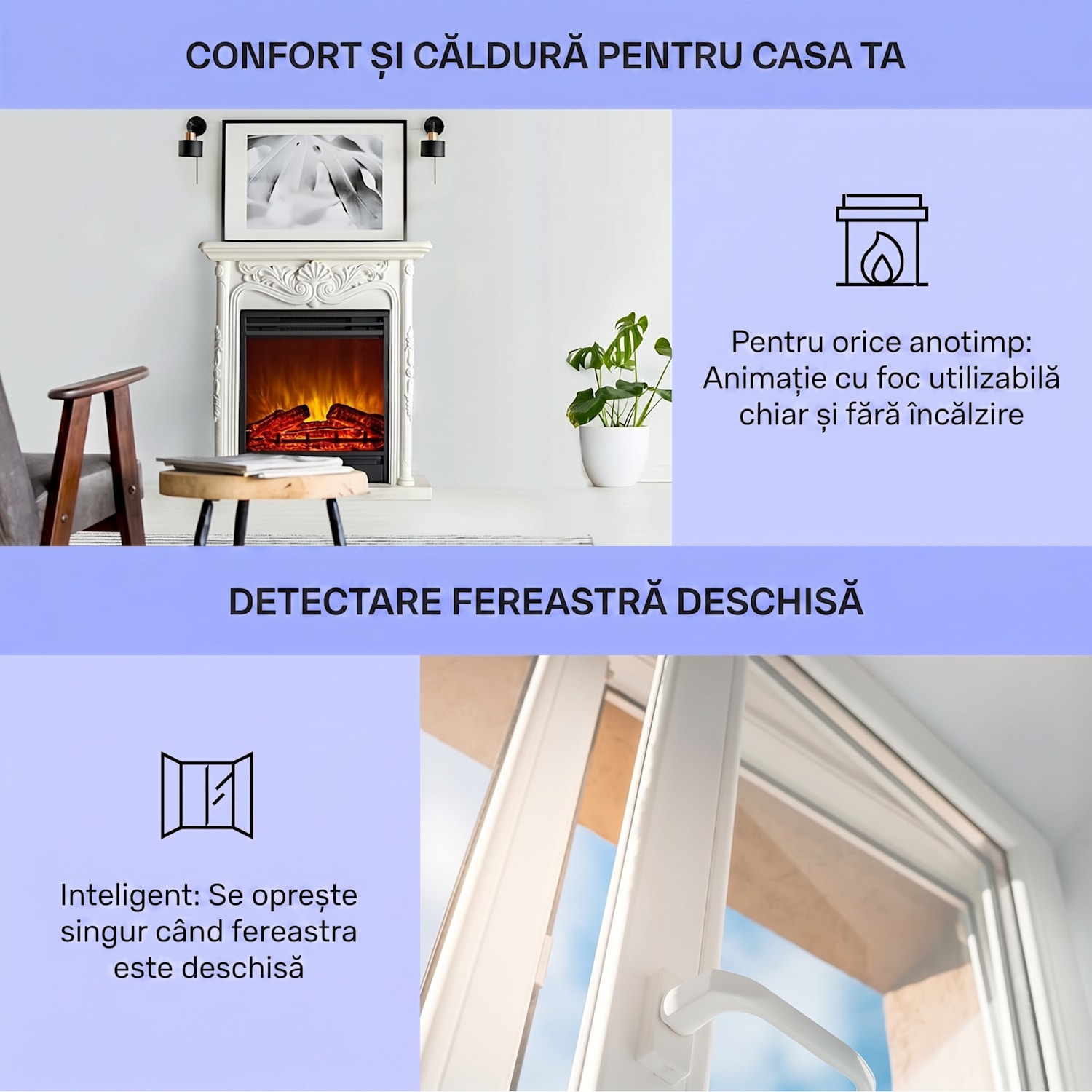 Etna Pozzolana, șemineu electric, 1800 W, cronometru săptămânal, telecomandă, alb 