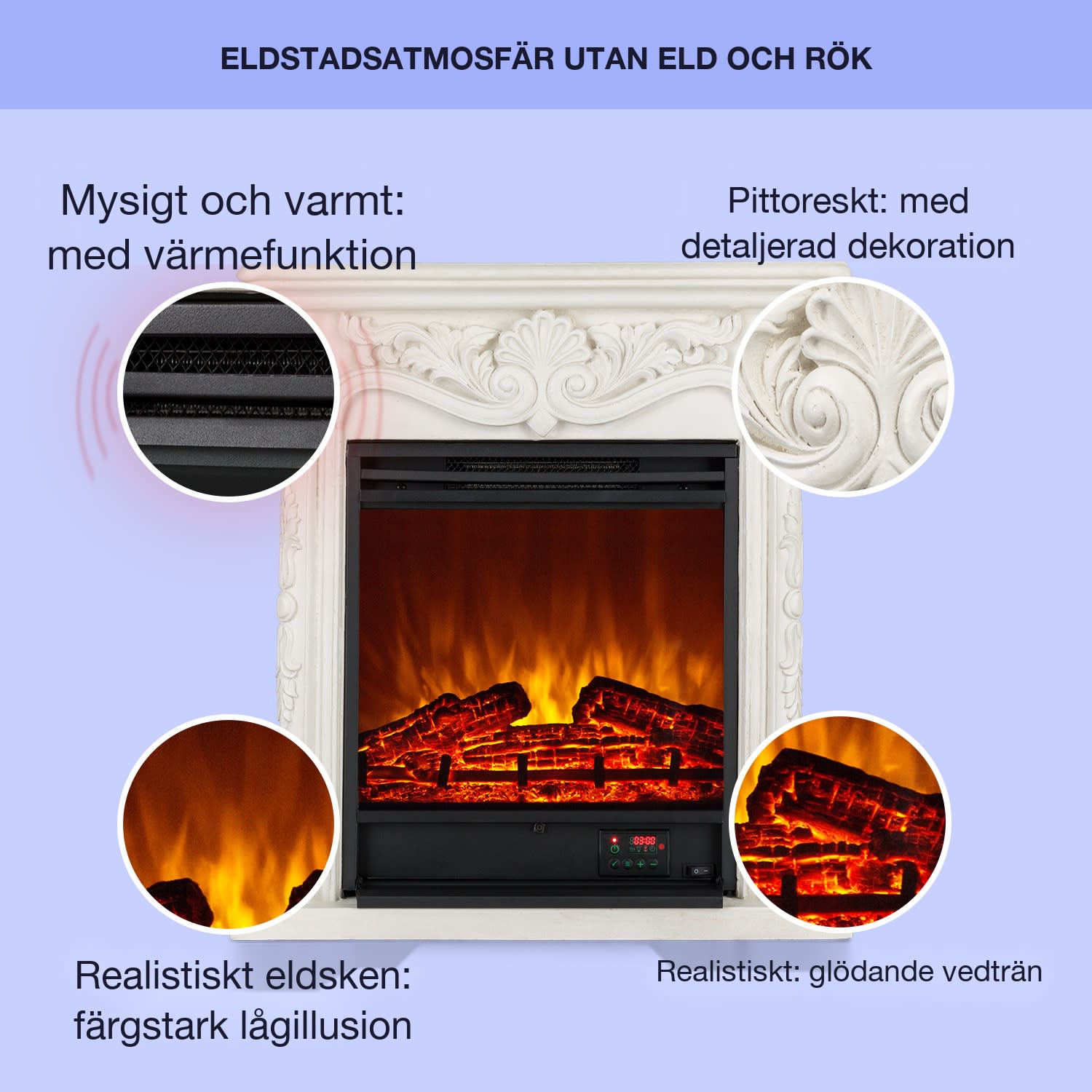 Etna Pozzolana elektrisk kamin 1 800 W veckotimer fjärrkontroll LED Vit | Vit