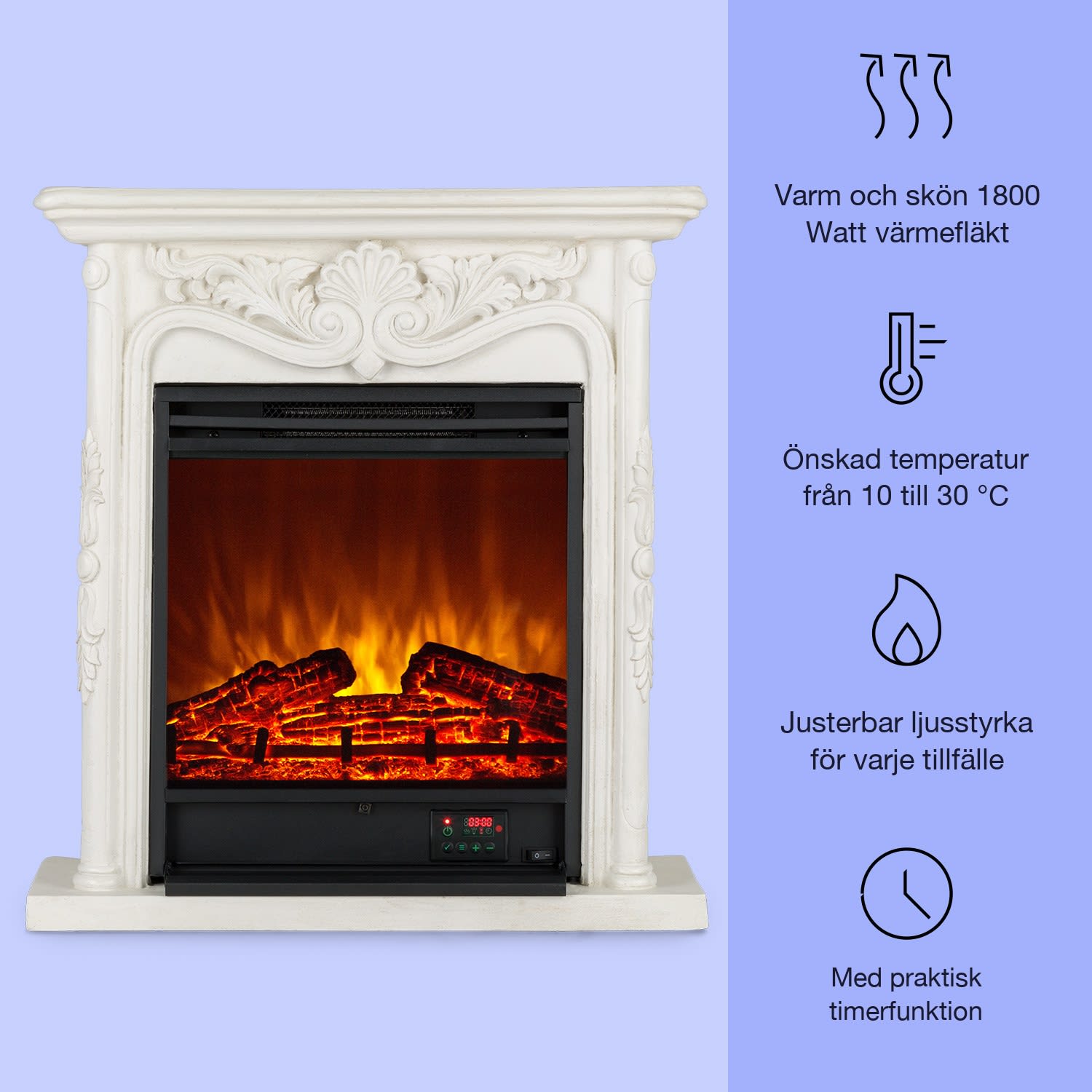 Etna Pozzolana elektrisk kamin 1 800 W veckotimer fjärrkontroll LED Vit | Vit