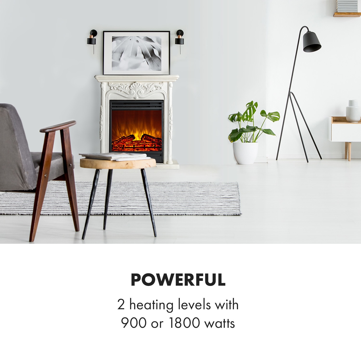 Lareira elétrica Etna Pozzolana, 1800 W, temporizador semanal, controlo remoto Branco | Branco