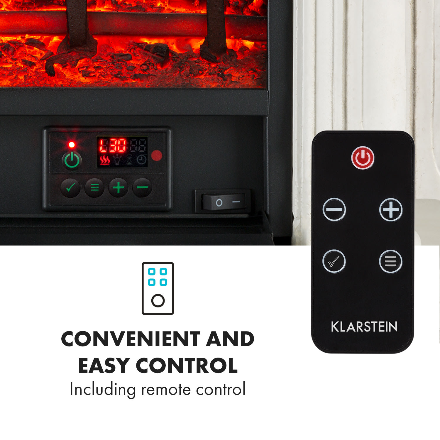 Lareira elétrica Etna Pozzolana, 1800 W, temporizador semanal, controlo remoto Branco | Branco