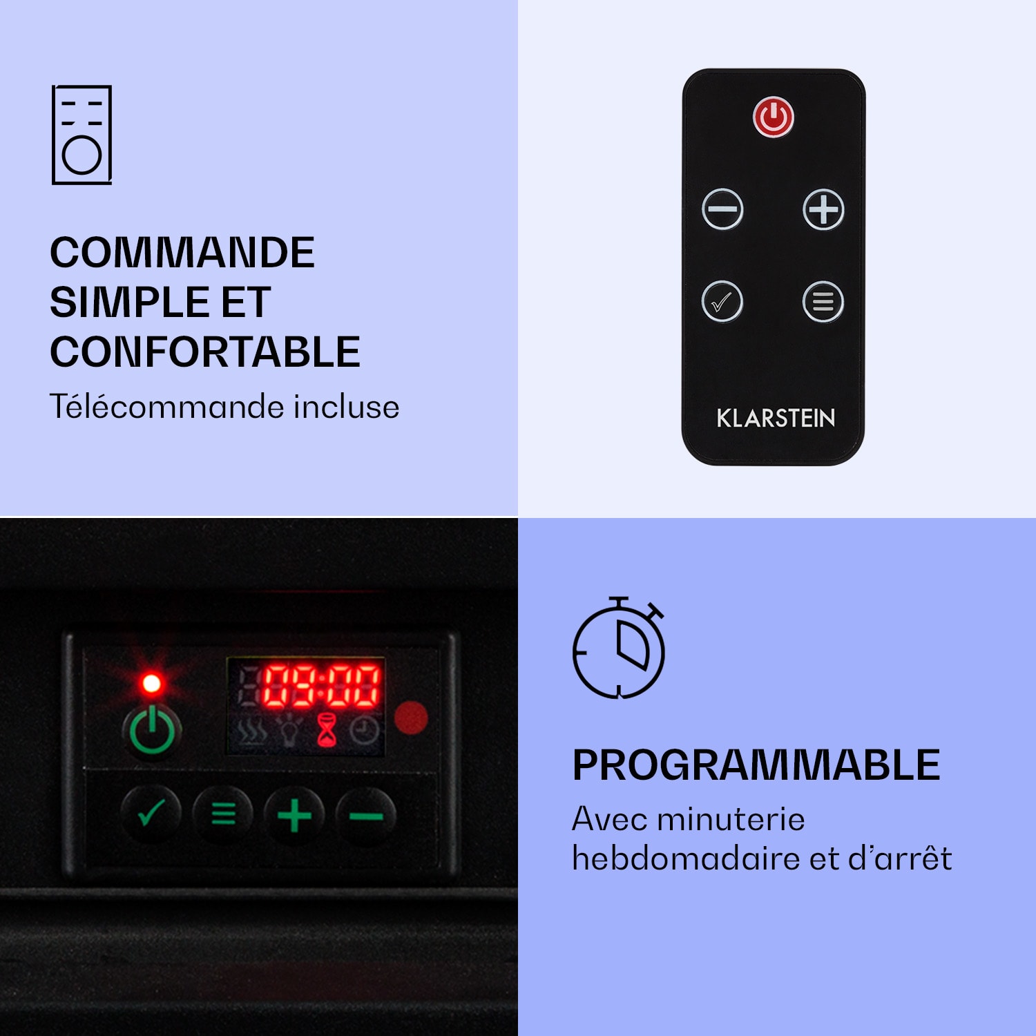 Etna cheminée électrique 1800W minuterie hebdomadaire télécommande LED Brun clair | Marron Foncé