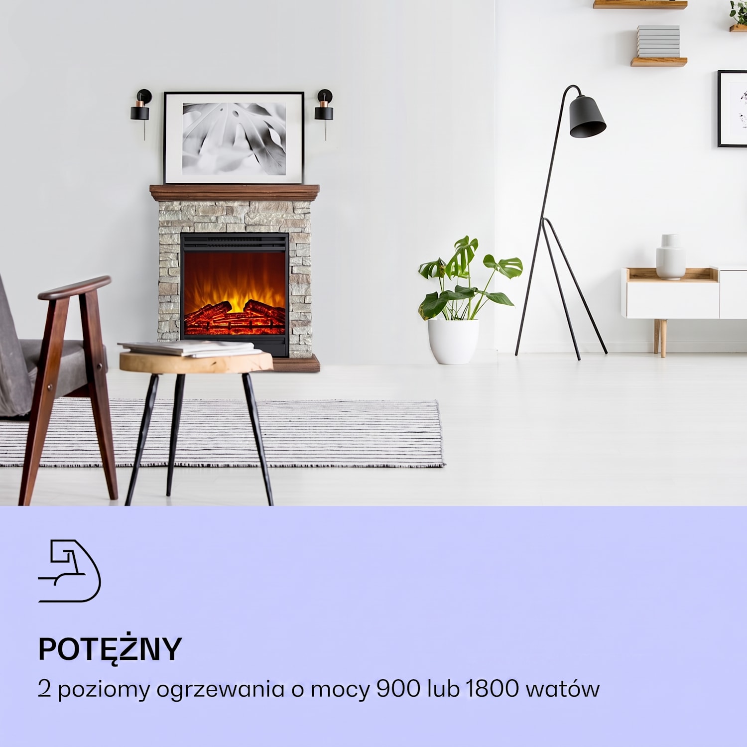 Etna, kominek elektryczny, 1800 W, timer tygodniowy, pilot zdalnego sterowania, szary/ brązowy Jasnobrązowy | Ciemnobrązowy