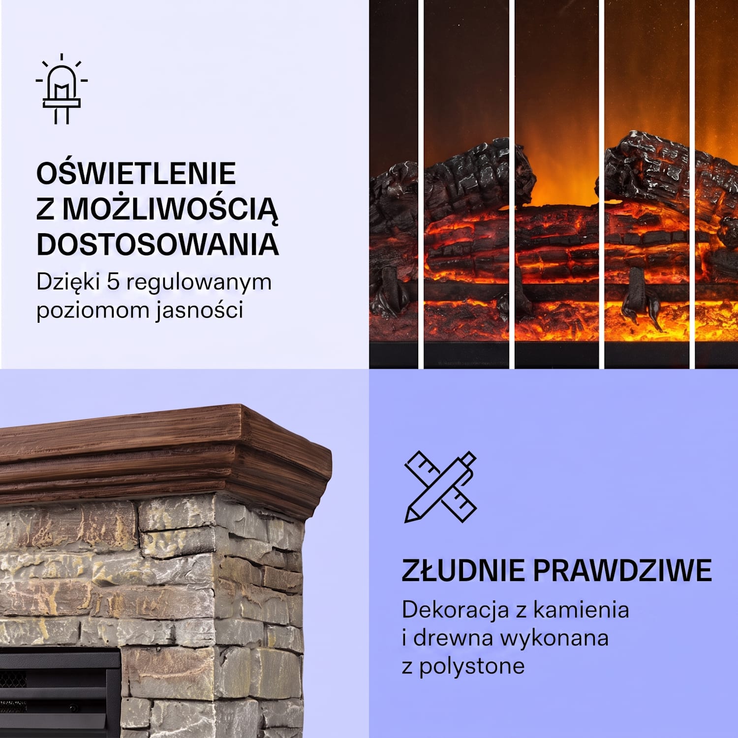 Etna, kominek elektryczny, 1800 W, timer tygodniowy, pilot zdalnego sterowania, szary/ brązowy Jasnobrązowy | Ciemnobrązowy