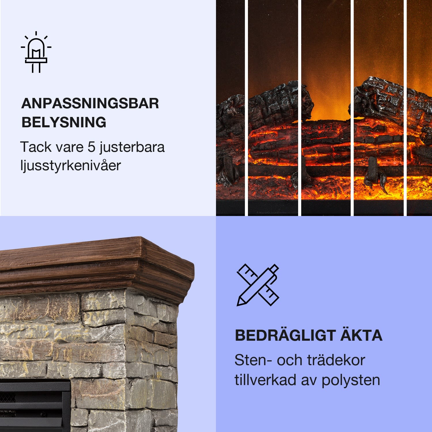 Etna elektrisk eldstad 1 800 W veckovis timer fjärrkontroll LED Ljusbrun | Mörkbrun