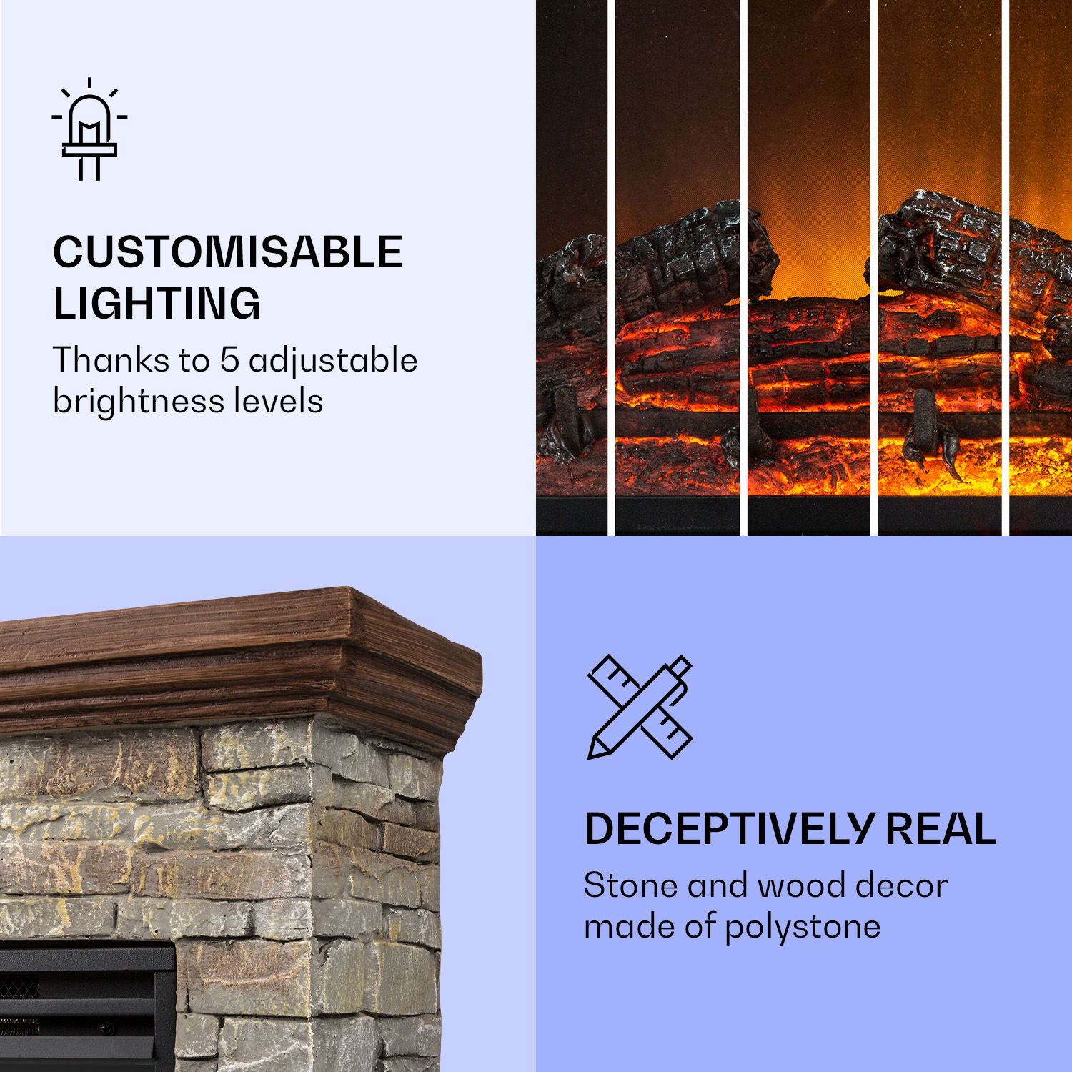 Chimenea eléctrica Etna 1800W con temporizador semanal y mando a distancia LED Marrón claro | Marrón Oscuro