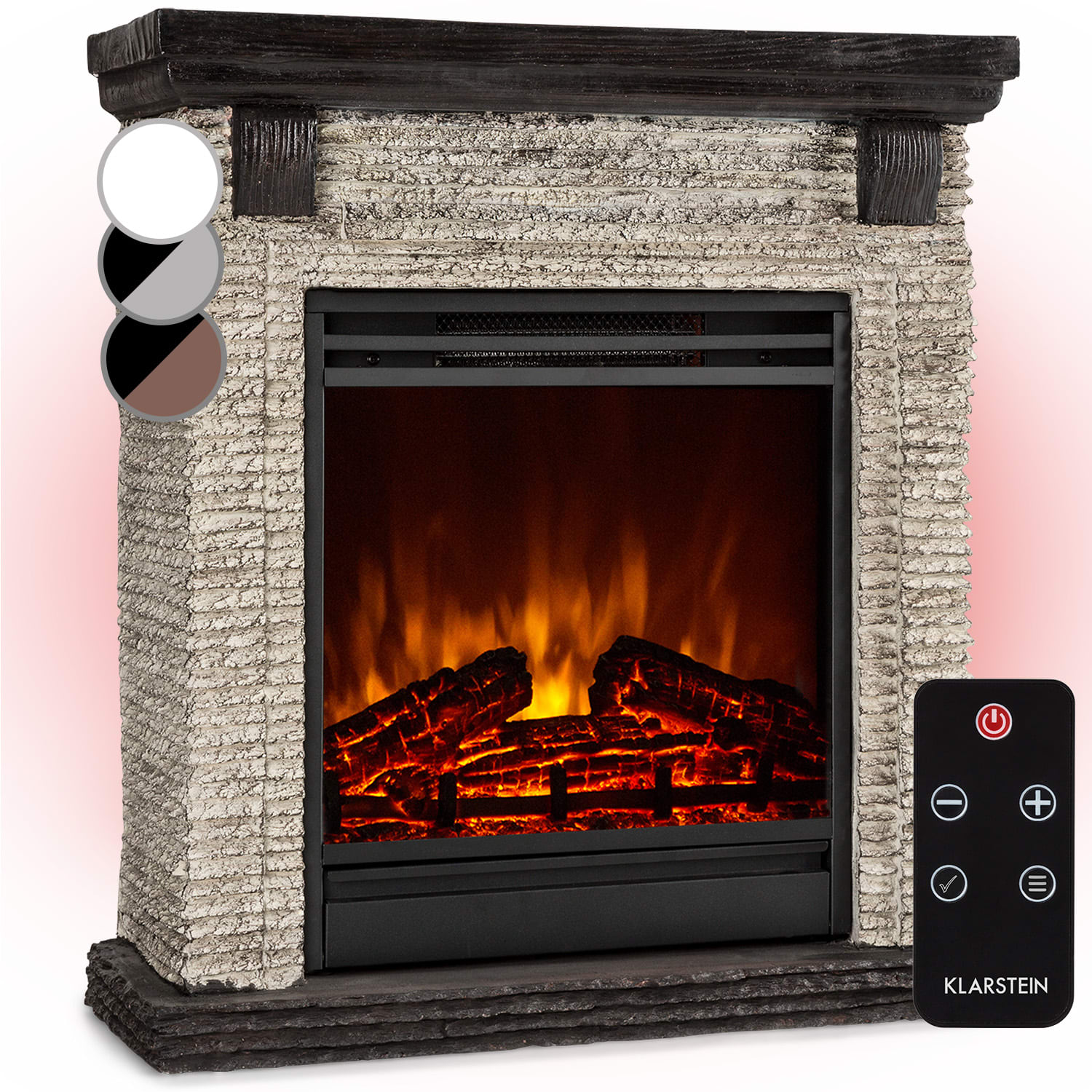 Etna Elektrokamin 1800W Wochentimer Fernbedienung LED Cool Gray Stone