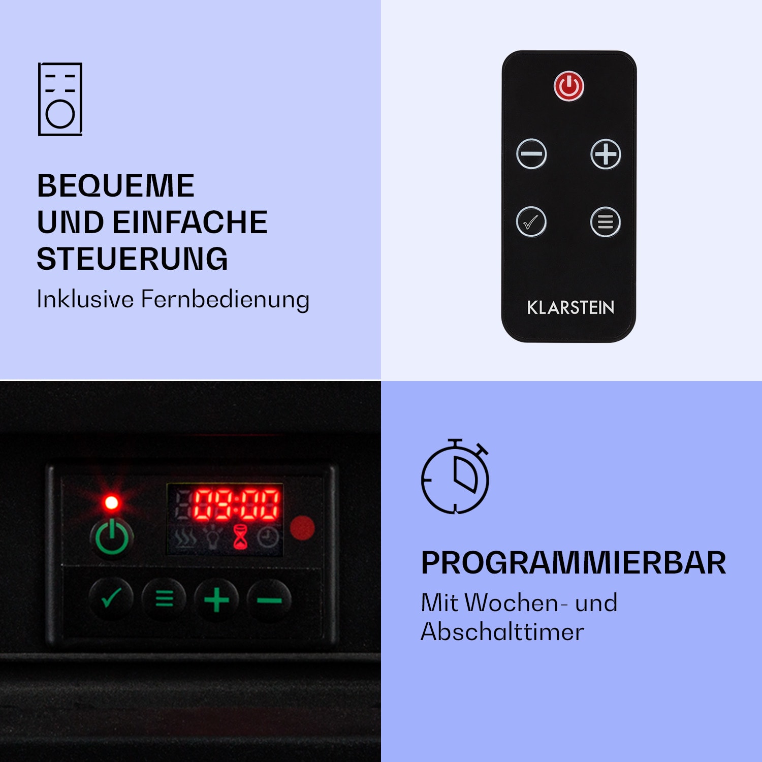Etna Elektrokamin 1800W Wochentimer Fernbedienung LED Cool Gray Stone