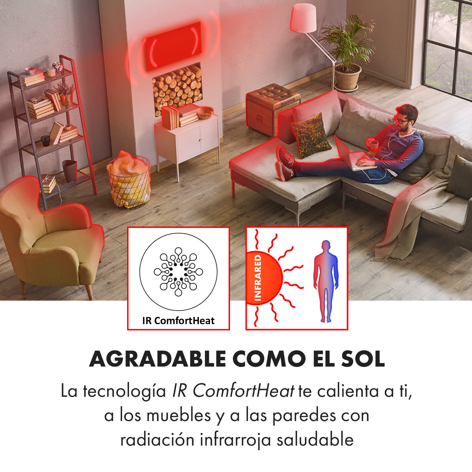 Wonderwall Earth Panel calefactor 80x60cm 550W Montaje en pared Blanco Blanco