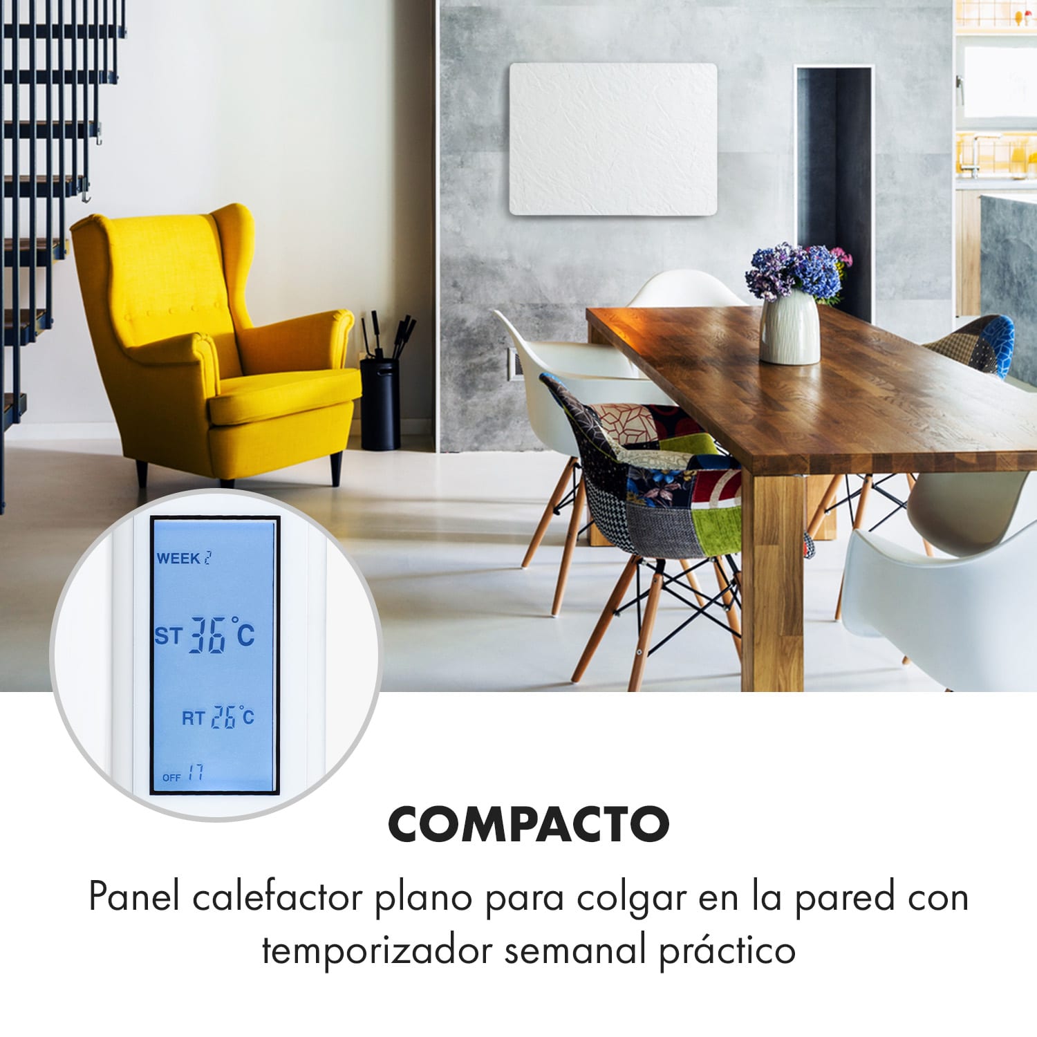 Wonderwall Earth Panel calefactor 80x60cm 550W Montaje en pared Blanco Blanco