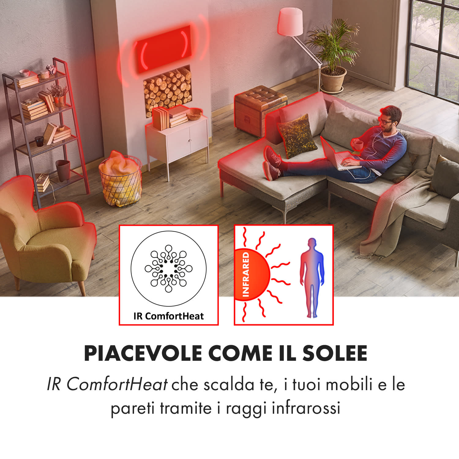 Wonderwall Earth riscaldamento a infrarossi 80x60cm 550W montaggio a parete nero Nero