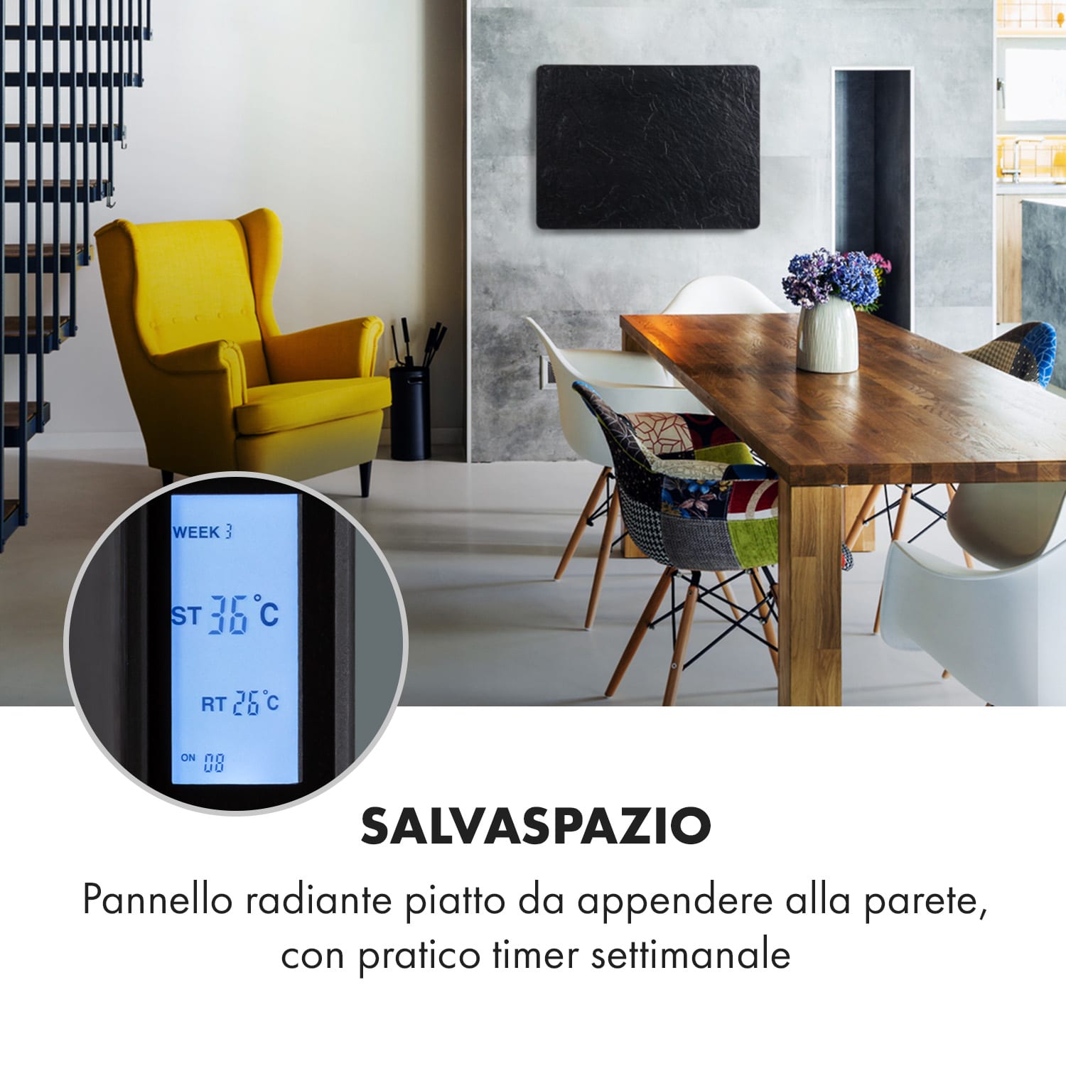 Wonderwall Earth riscaldamento a infrarossi 80x60cm 550W montaggio a parete nero Nero