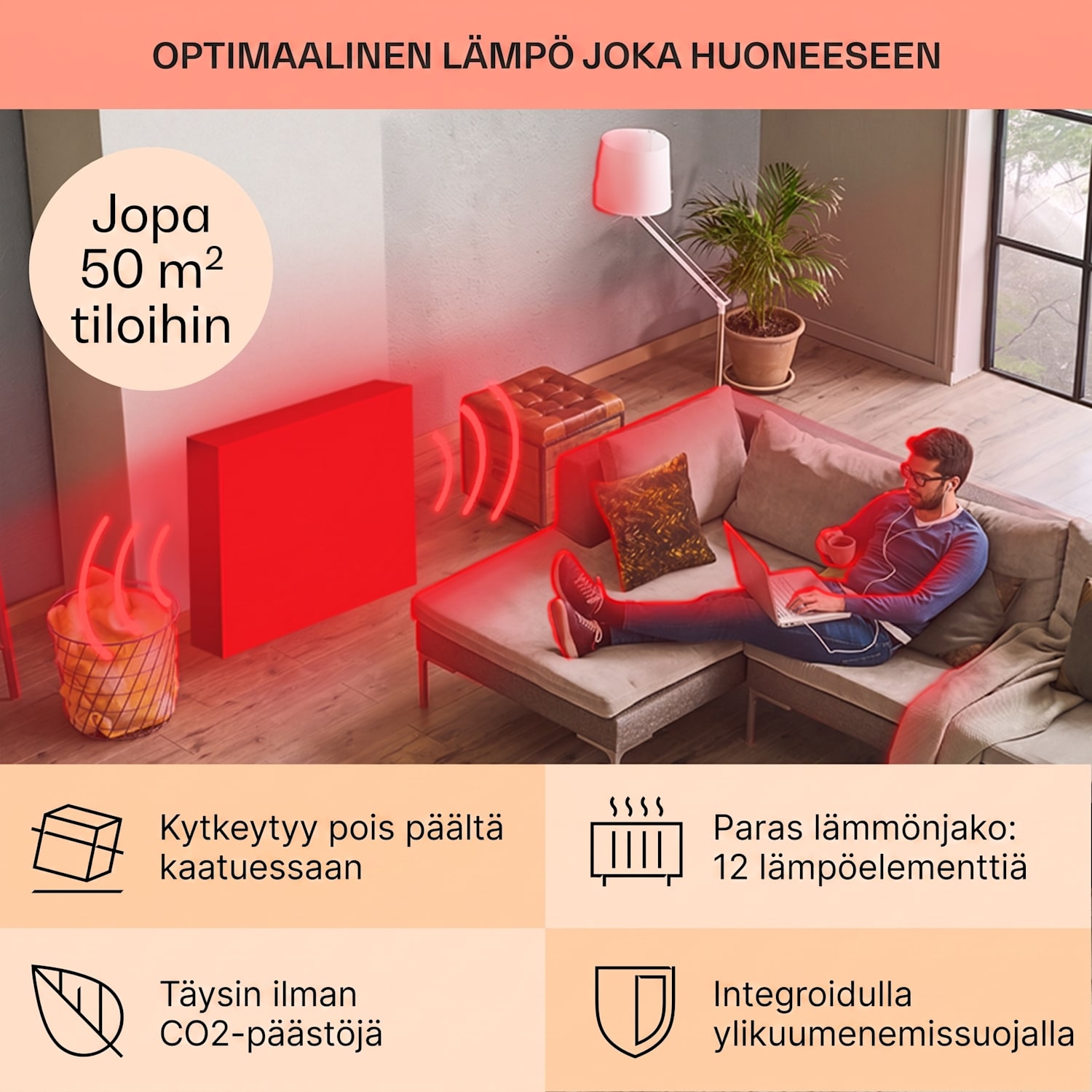 Thermaxx Heatstream öljytäytteinen lämmitin 2500 W 5–35 °C 24 h ajastin valkoinen Valkoinen